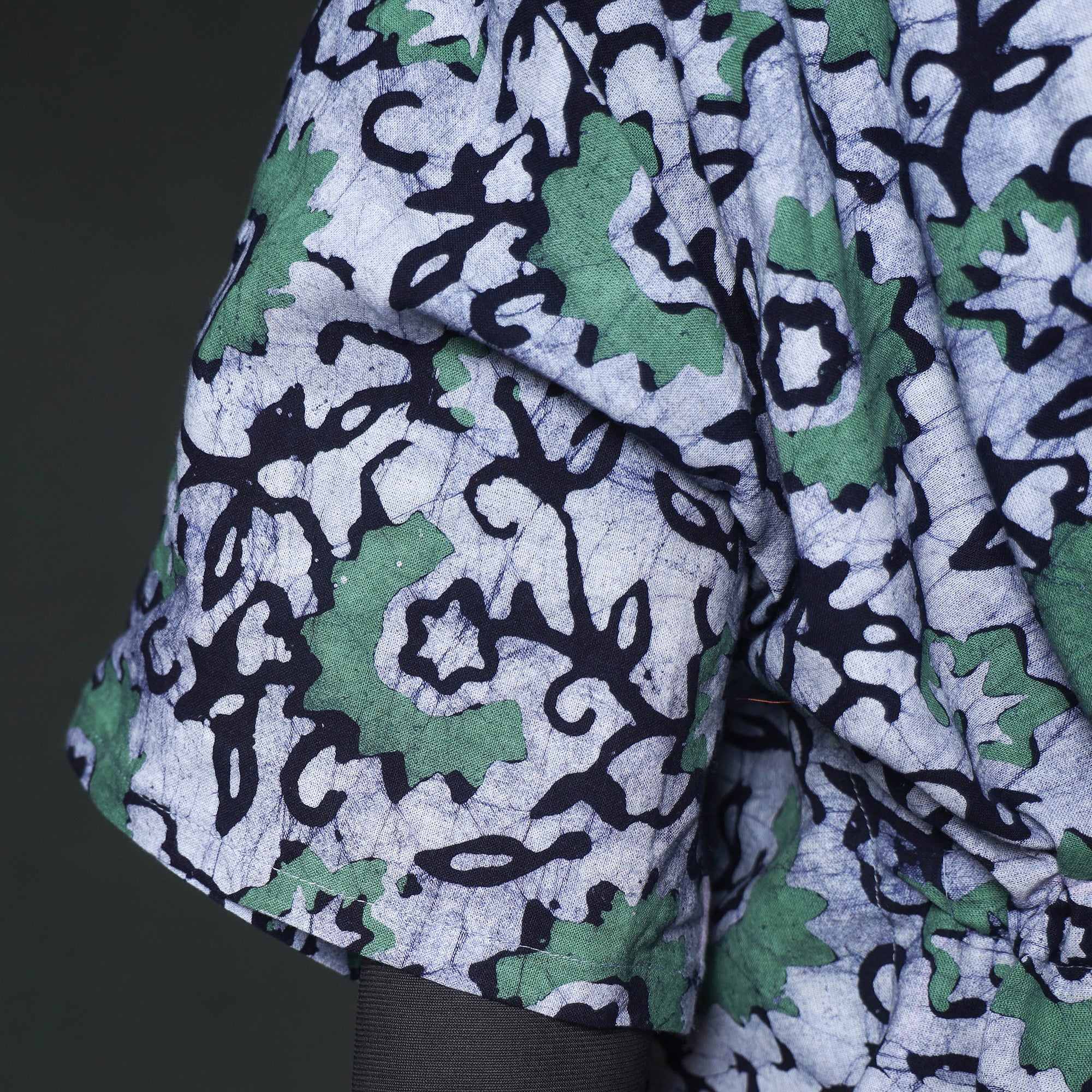 Green - Hand Block Batik Print Cotton Kaftan (Long) 12 - Image 4