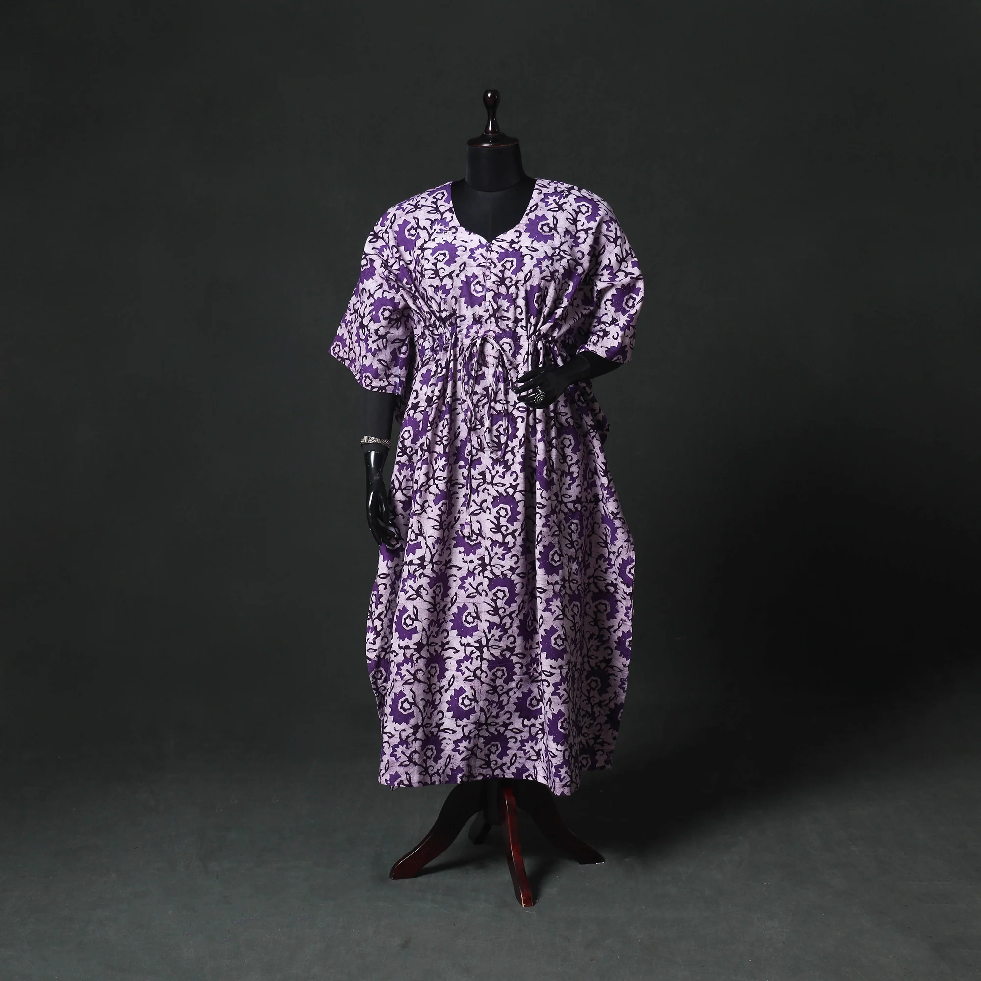 Purple - Hand Block Batik Print Cotton Kaftan (Long) 13