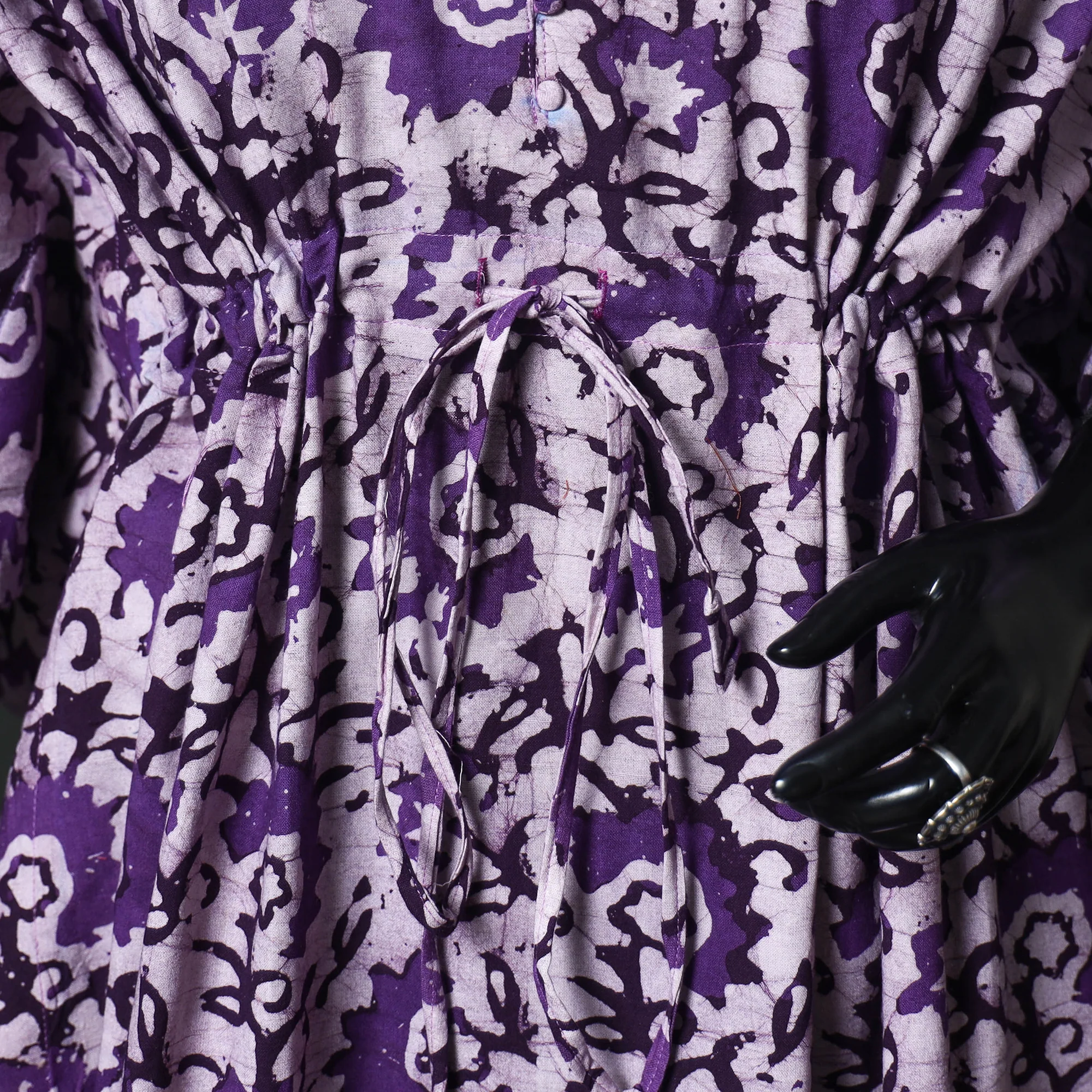 Purple - Hand Block Batik Print Cotton Kaftan (Long) 13 - Image 3