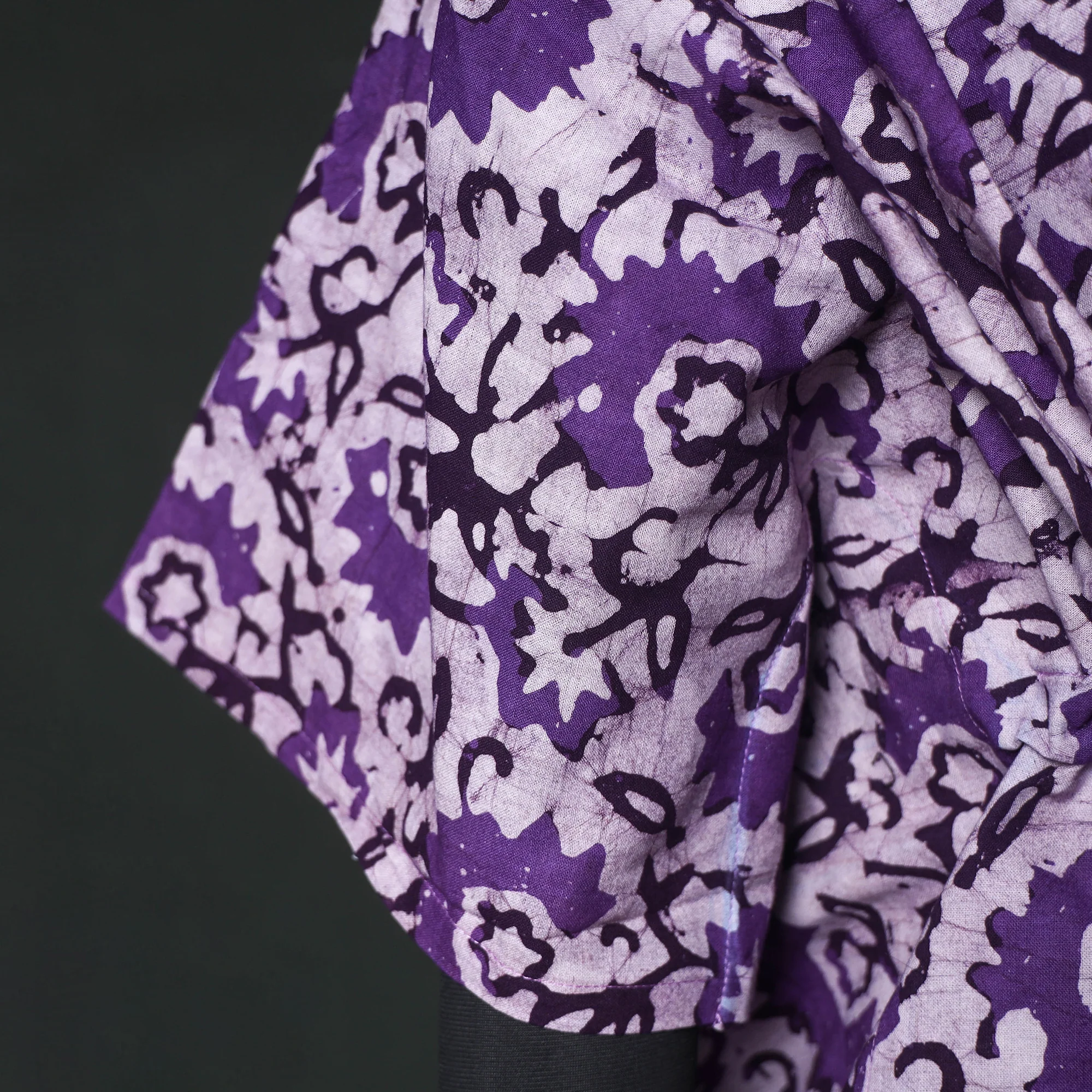 Purple - Hand Block Batik Print Cotton Kaftan (Long) 13 - Image 4