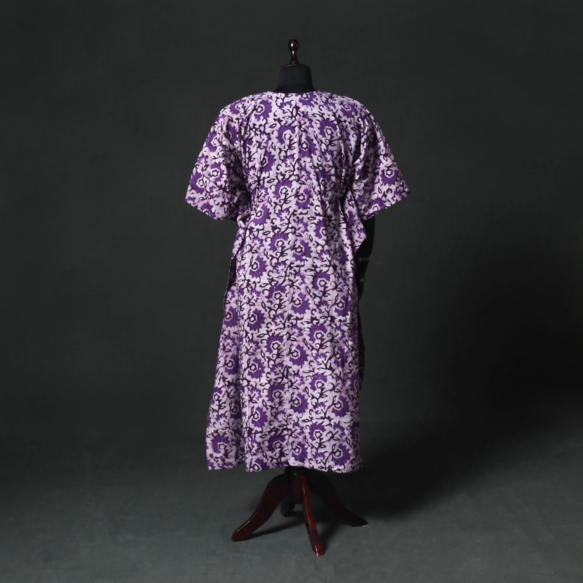 Purple - Hand Block Batik Print Cotton Kaftan (Long) 13 - Image 5