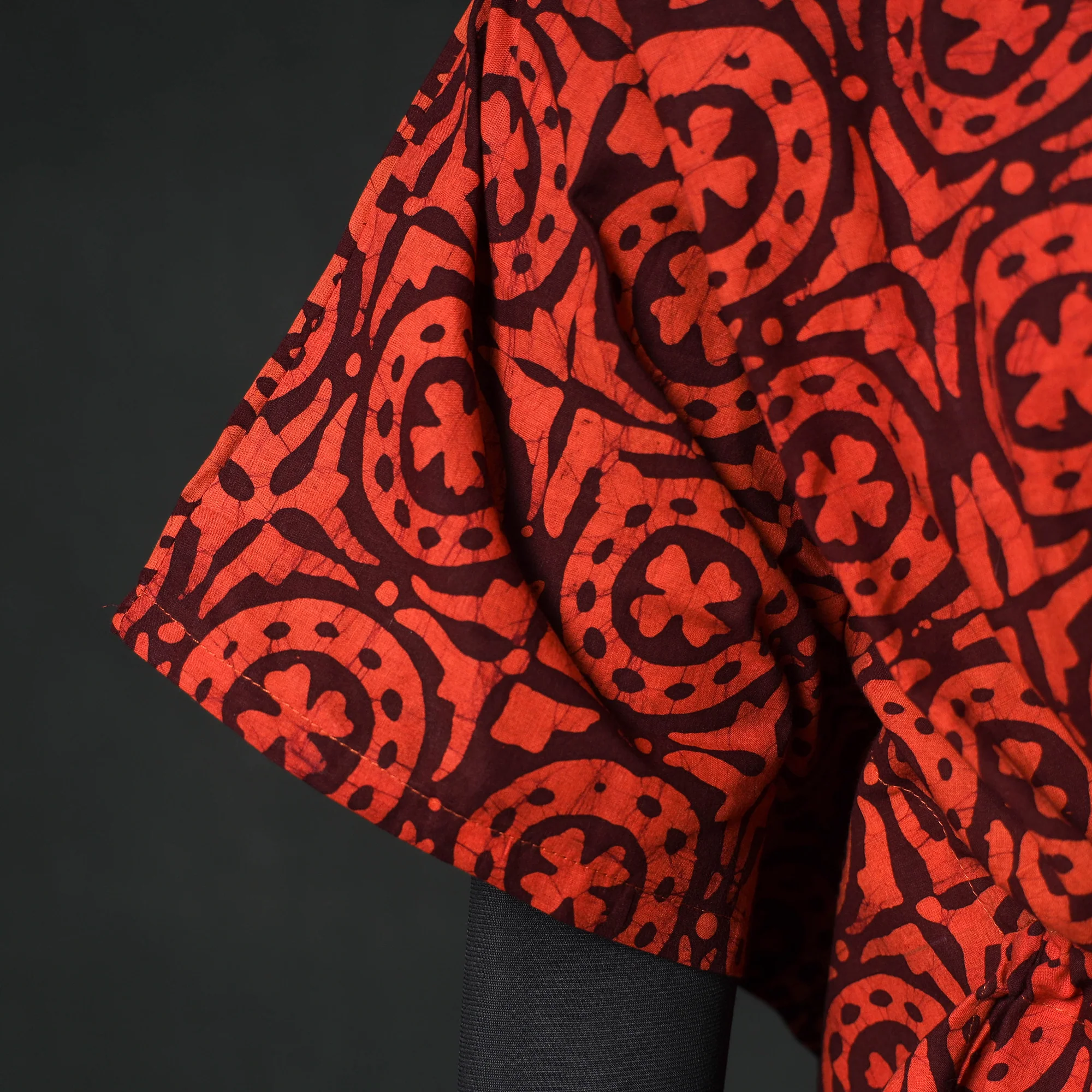 Red - Hand Block Batik Print Cotton Kaftan (Long) 14 - Image 4