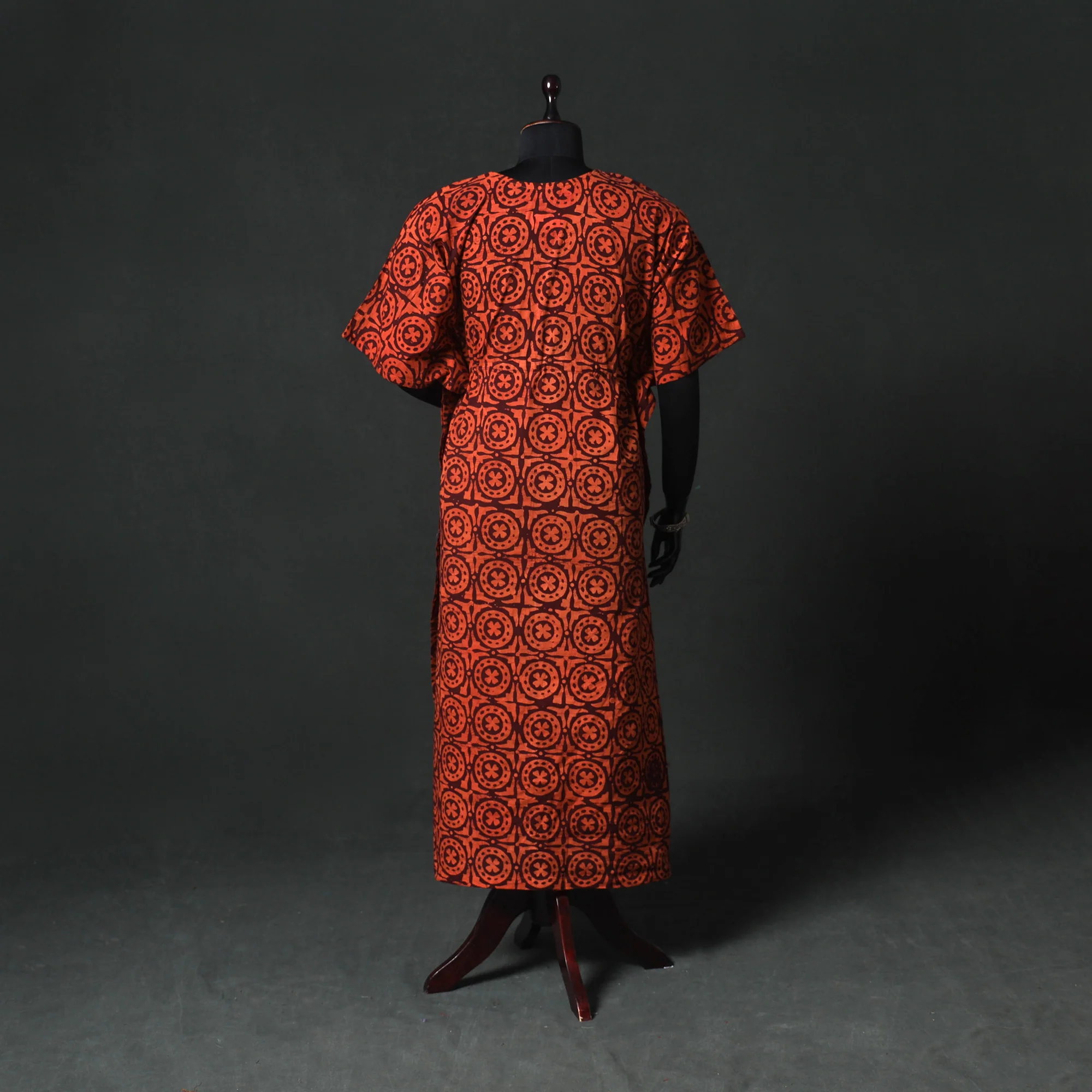 Red - Hand Block Batik Print Cotton Kaftan (Long) 14 - Image 5