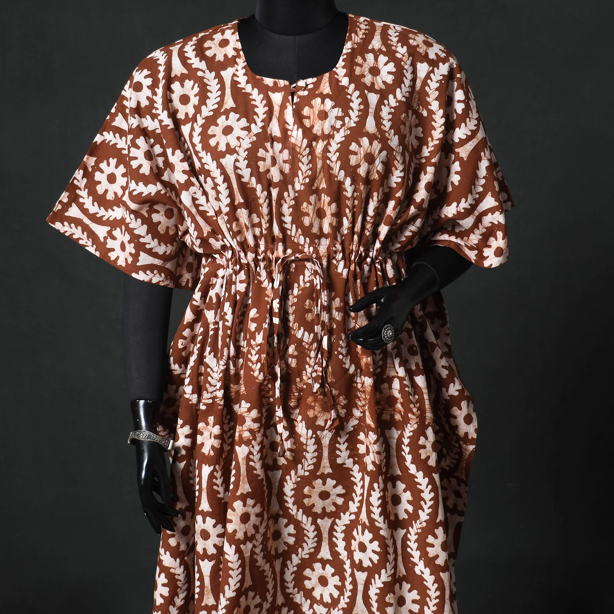 Brown - Hand Block Batik Print Cotton Kaftan (Long) 15 - Image 2