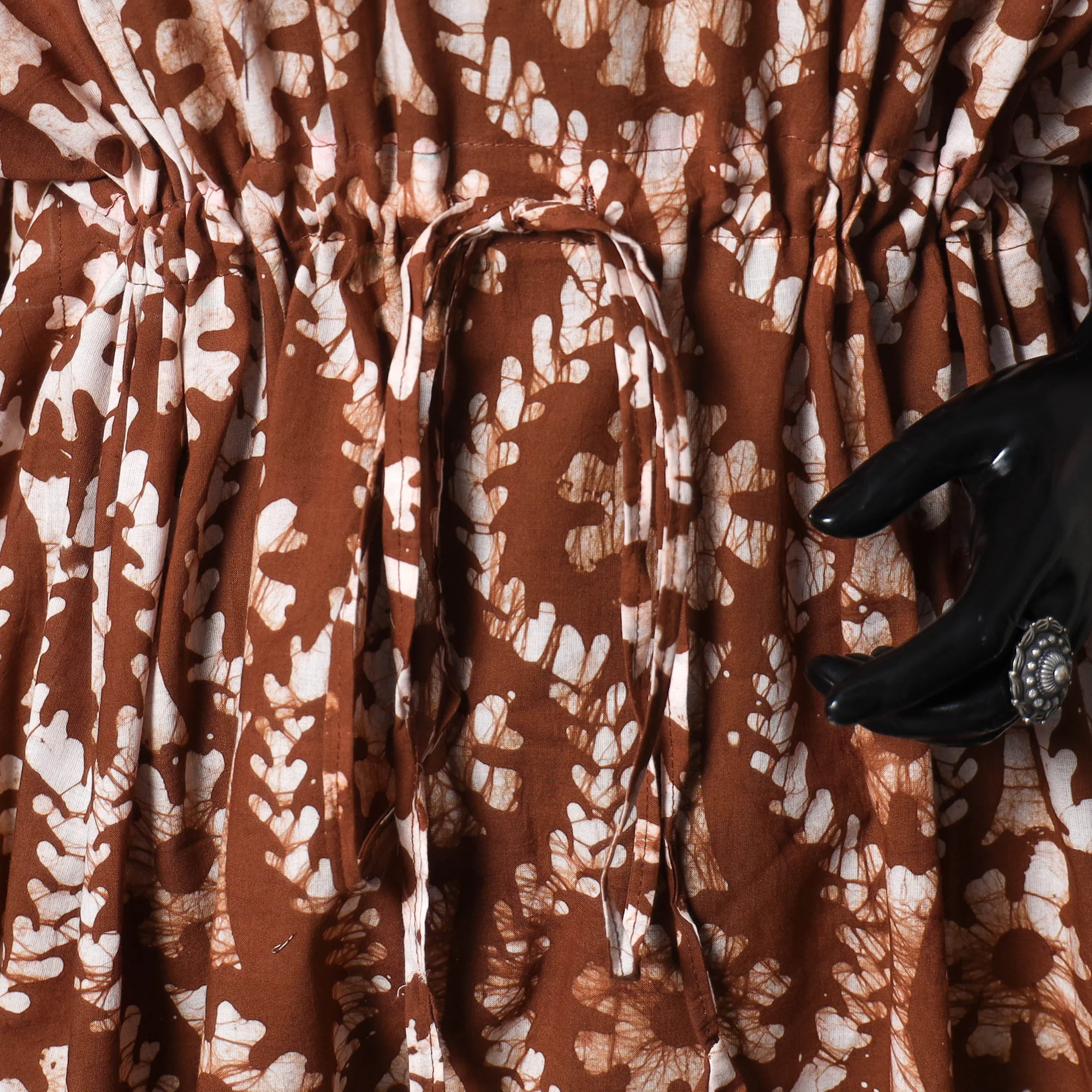 Brown - Hand Block Batik Print Cotton Kaftan (Long) 15 - Image 3