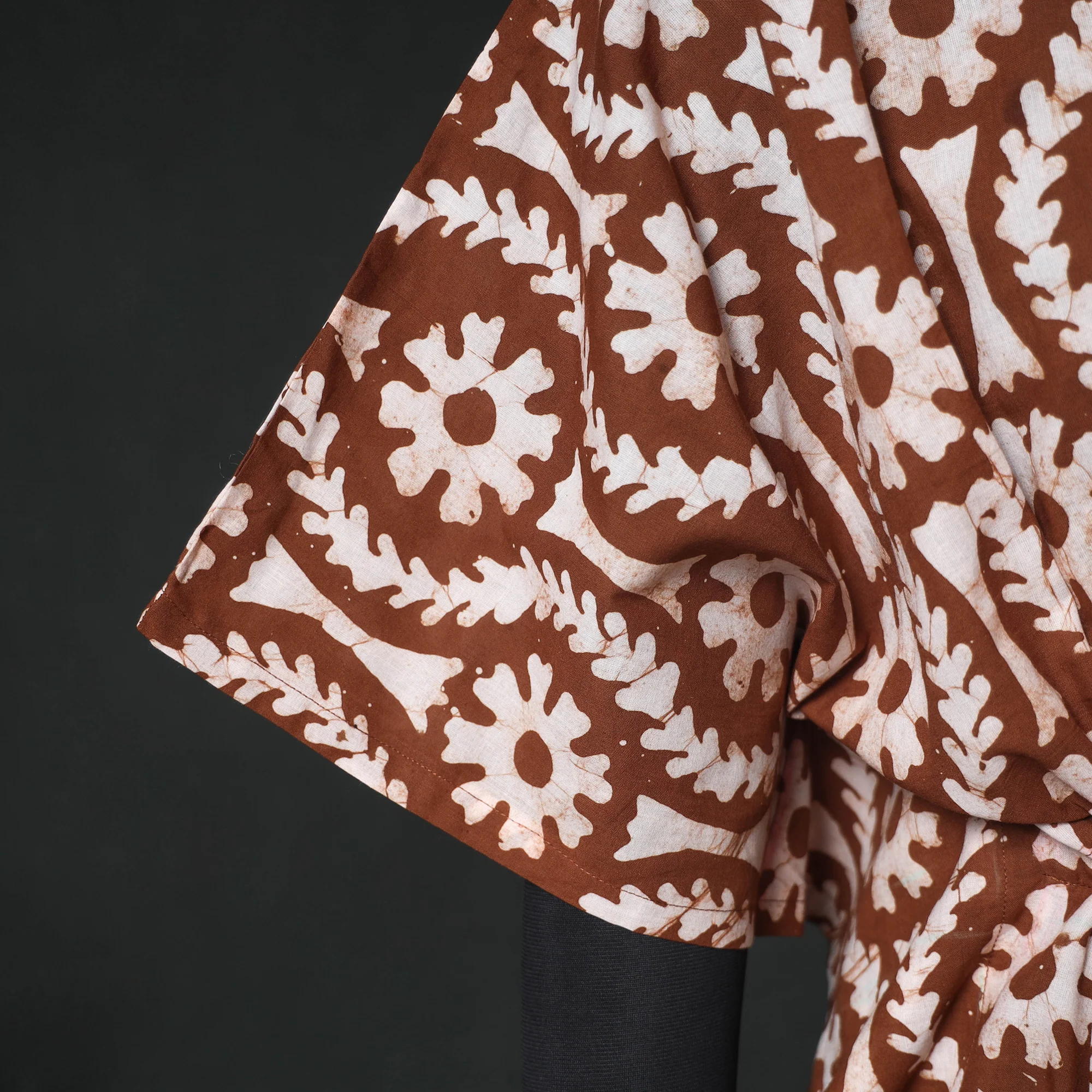 Brown - Hand Block Batik Print Cotton Kaftan (Long) 15 - Image 4