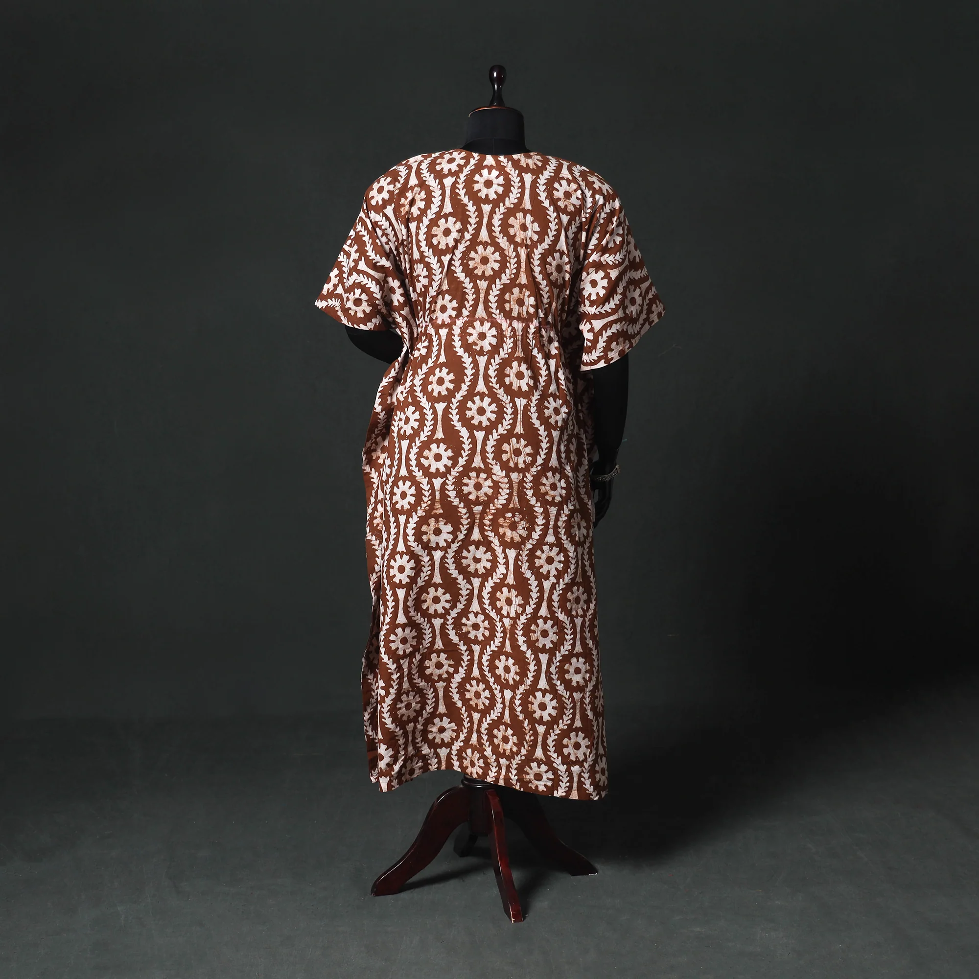Brown - Hand Block Batik Print Cotton Kaftan (Long) 15 - Image 5