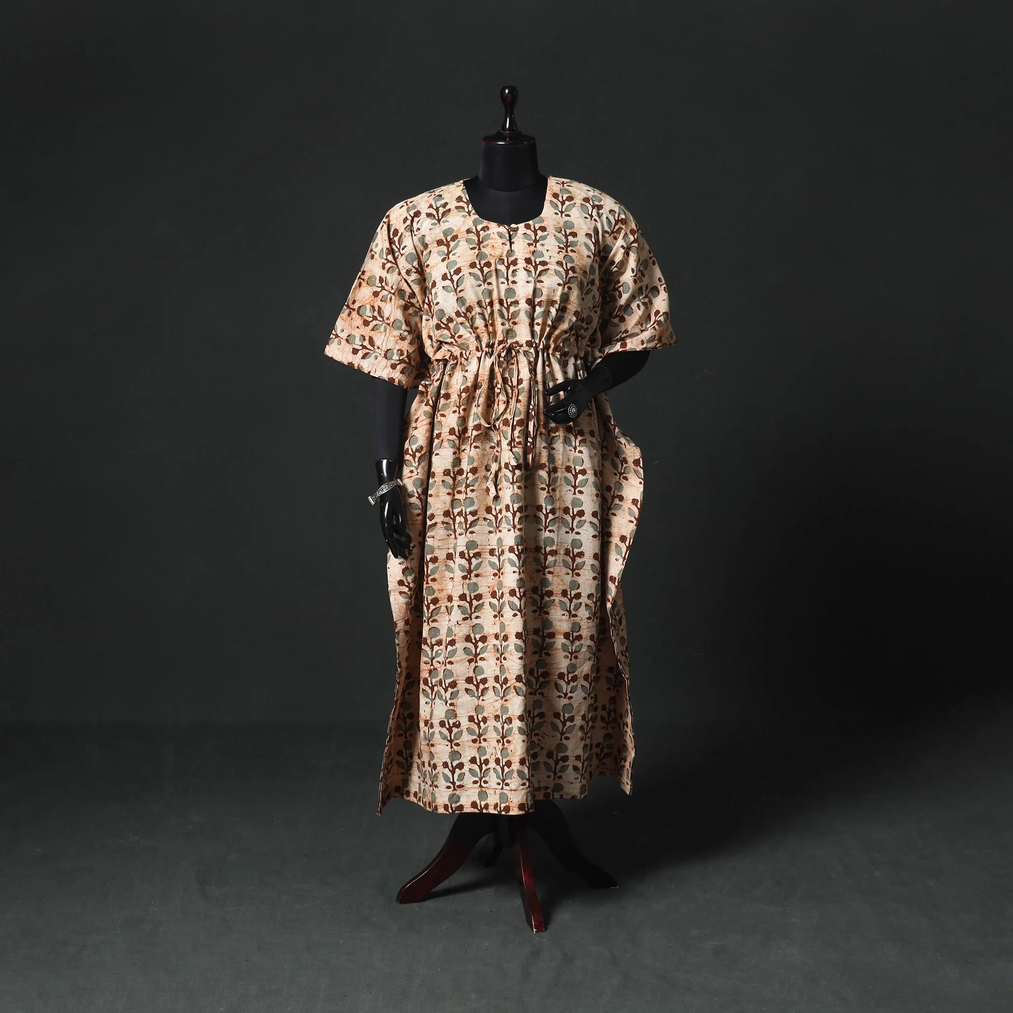Brown - Hand Block Batik Print Cotton Kaftan (Long) 16