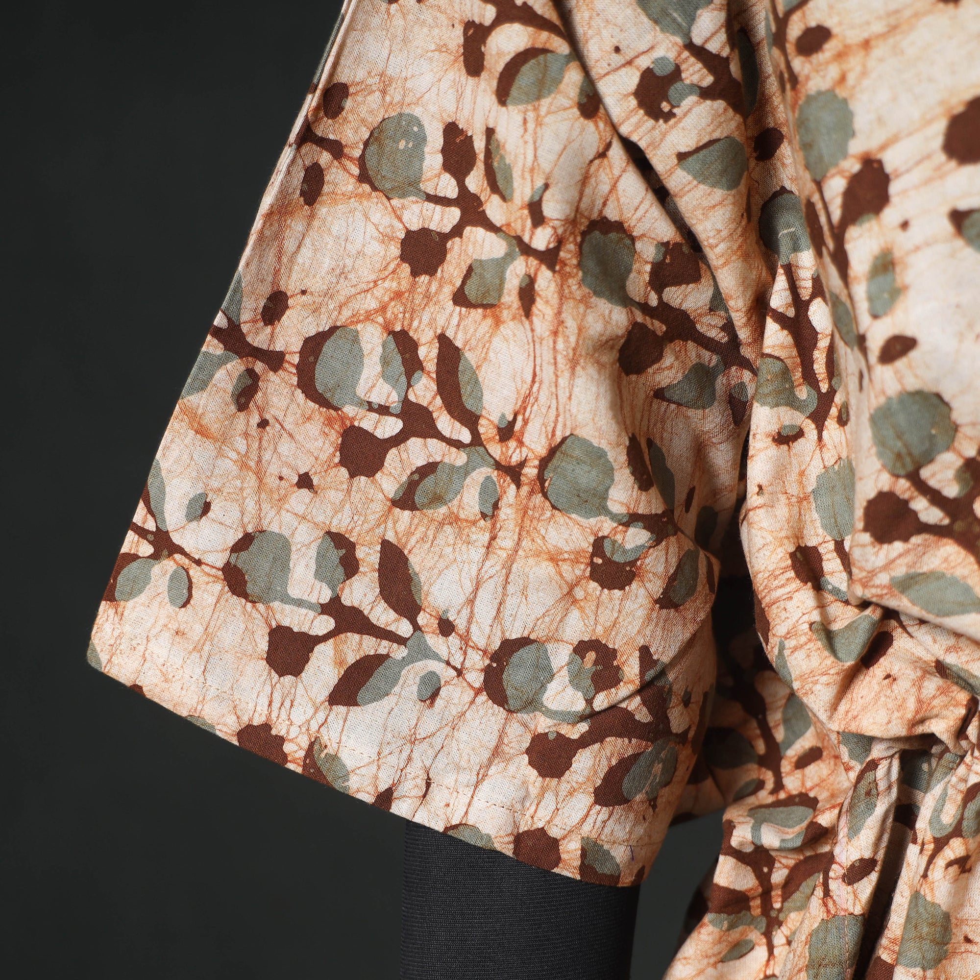 Brown - Hand Block Batik Print Cotton Kaftan (Long) 16 - Image 4