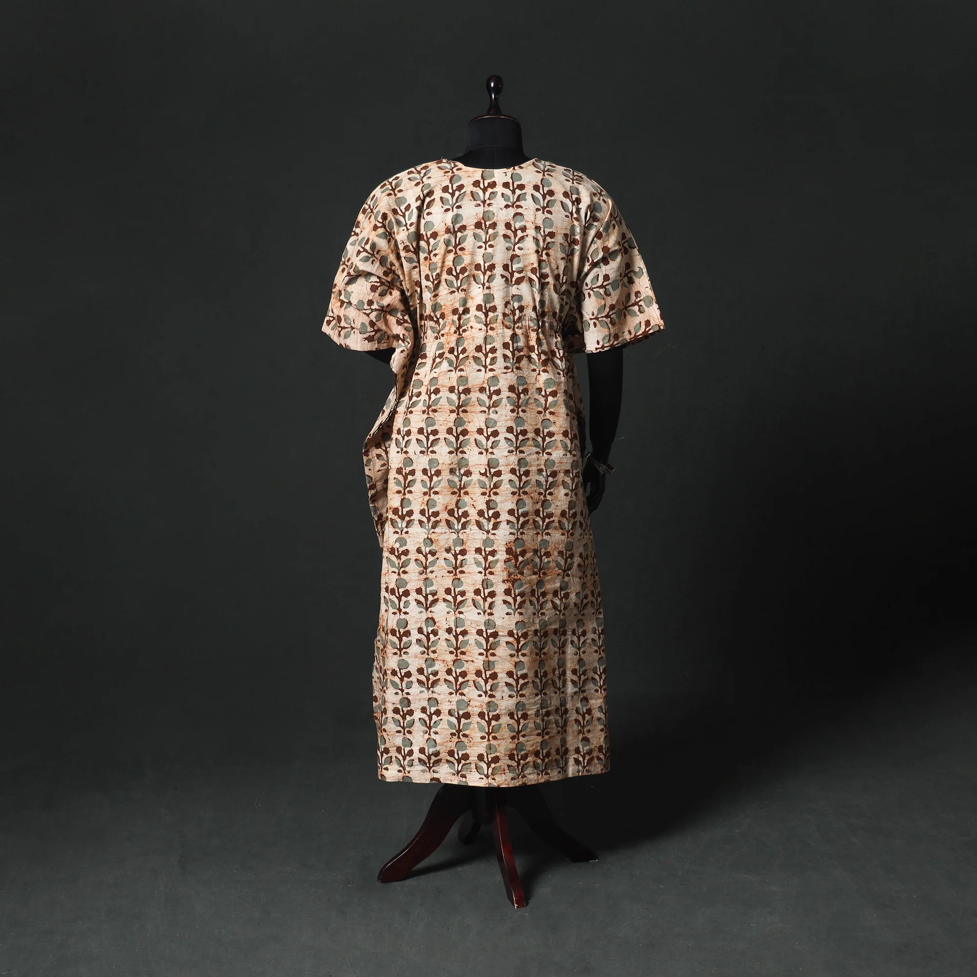 Brown - Hand Block Batik Print Cotton Kaftan (Long) 16 - Image 5