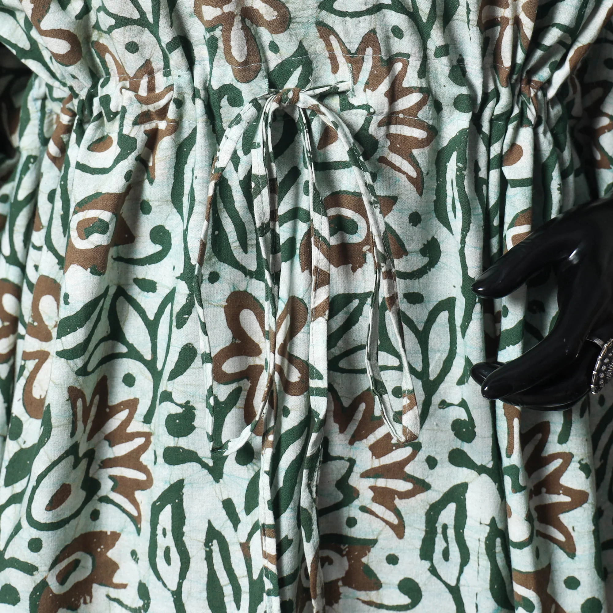 Green - Hand Block Batik Print Cotton Kaftan (Long) 17 - Image 3