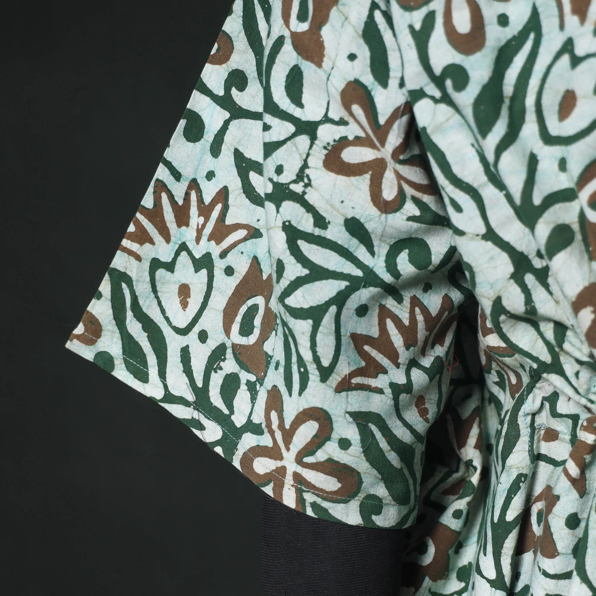 Green - Hand Block Batik Print Cotton Kaftan (Long) 17 - Image 4