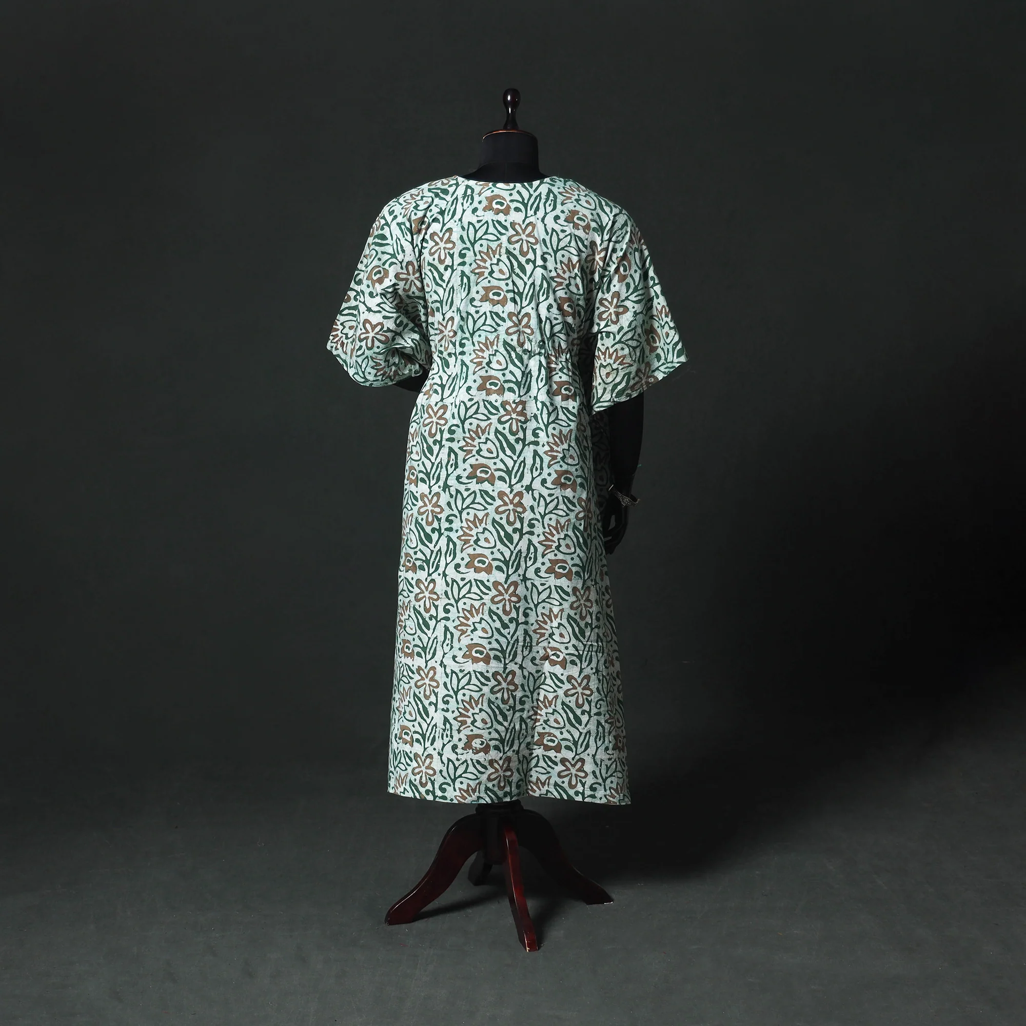 Green - Hand Block Batik Print Cotton Kaftan (Long) 17 - Image 5