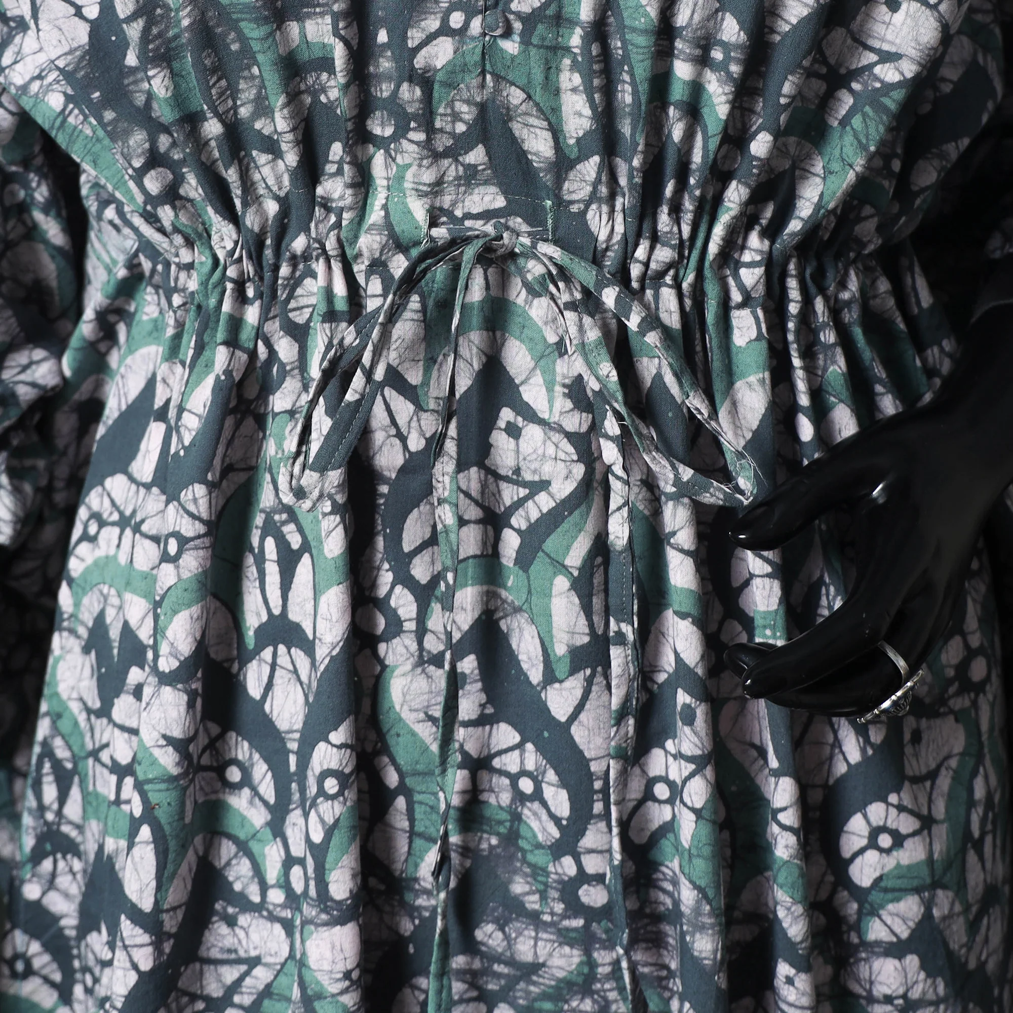 Green - Hand Block Batik Print Cotton Kaftan (Long) 18 - Image 3