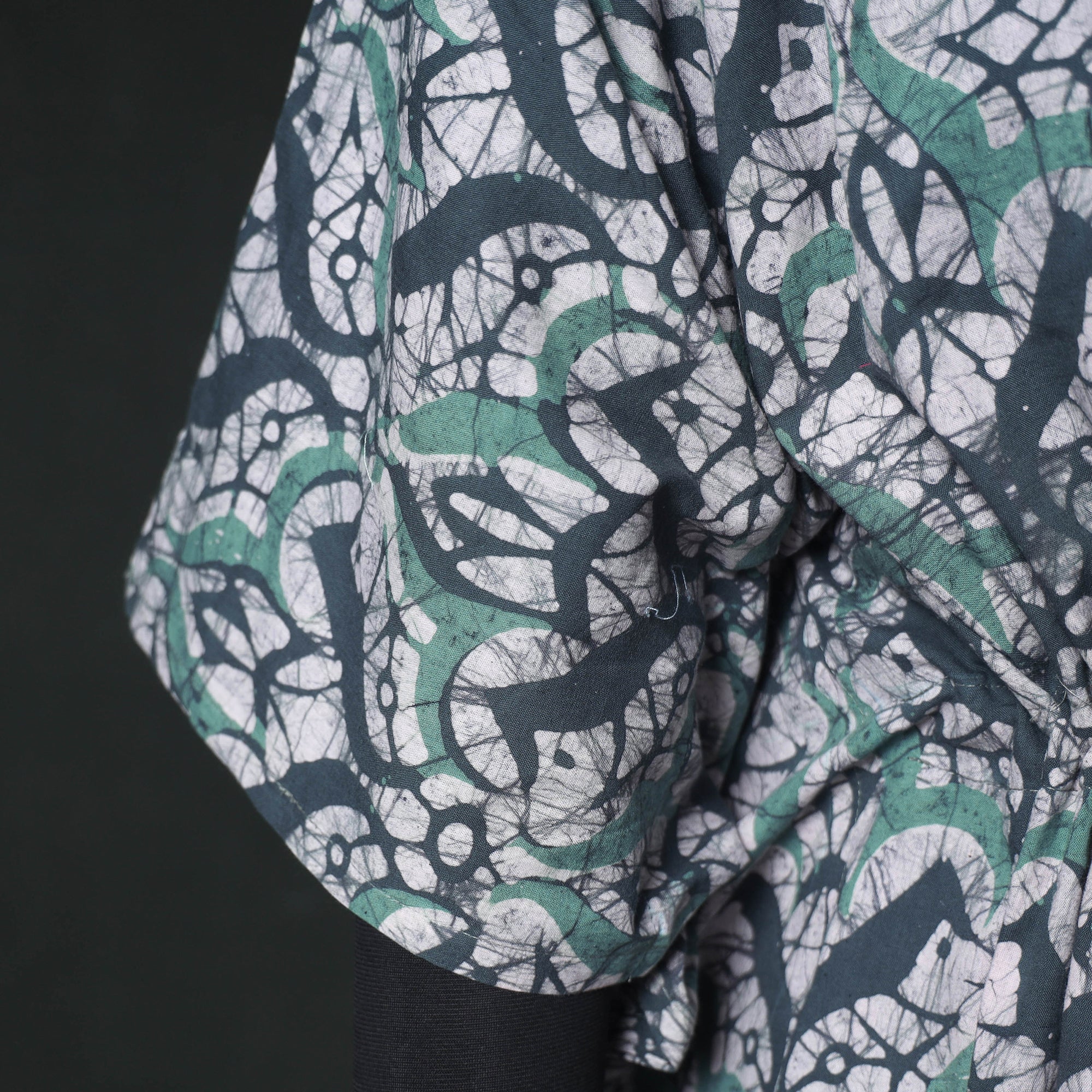 Green - Hand Block Batik Print Cotton Kaftan (Long) 18 - Image 4