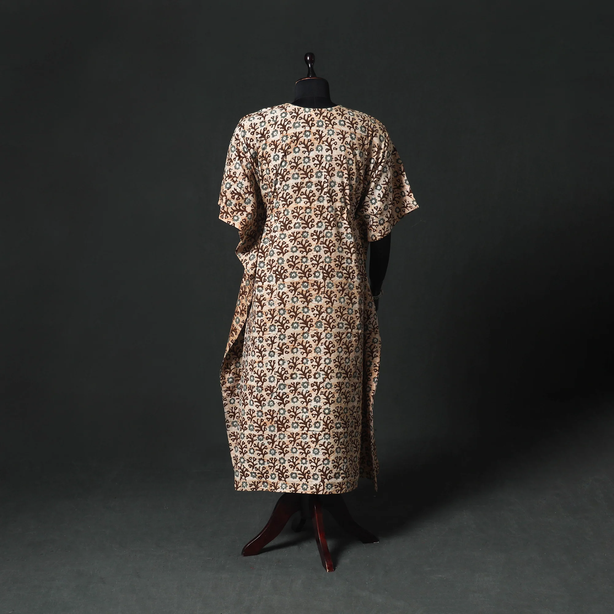 Brown - Hand Block Batik Print Cotton Kaftan (Long) 19 - Image 5