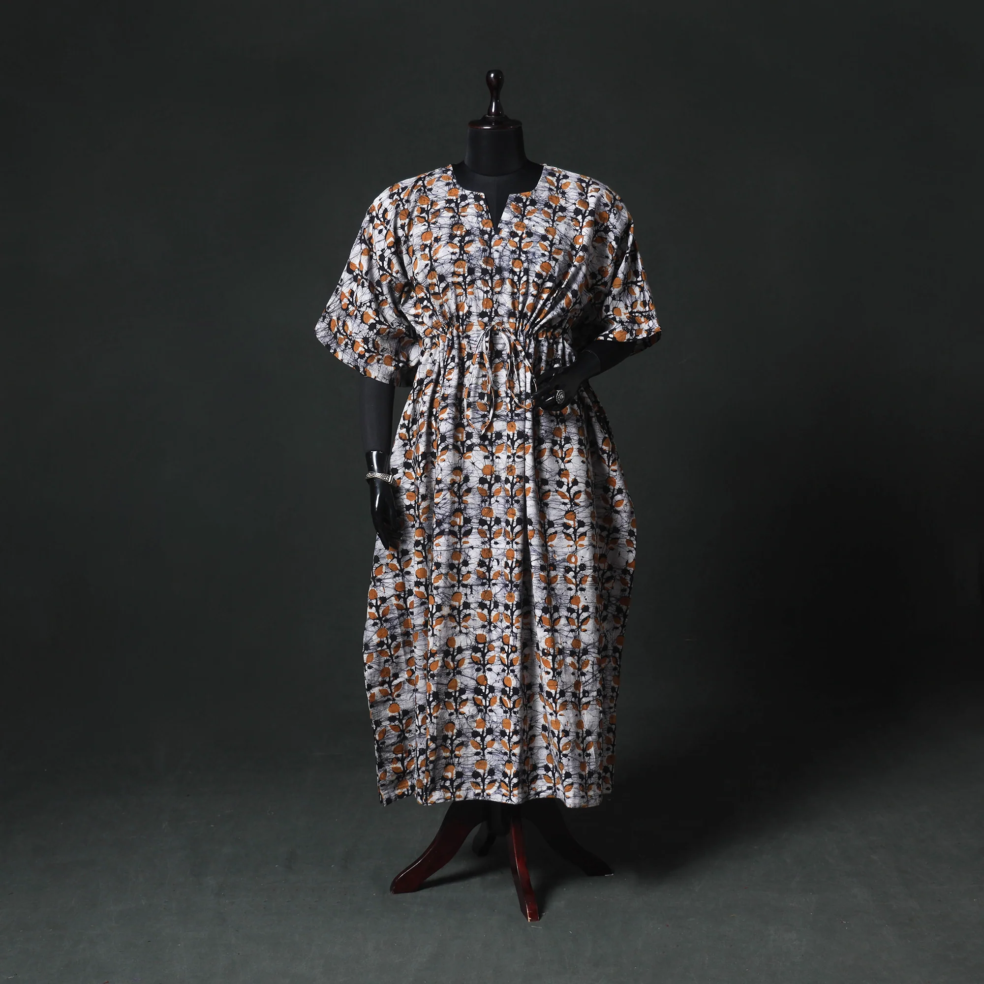 Orange - Hand Block Batik Print Cotton Kaftan (Long) 20