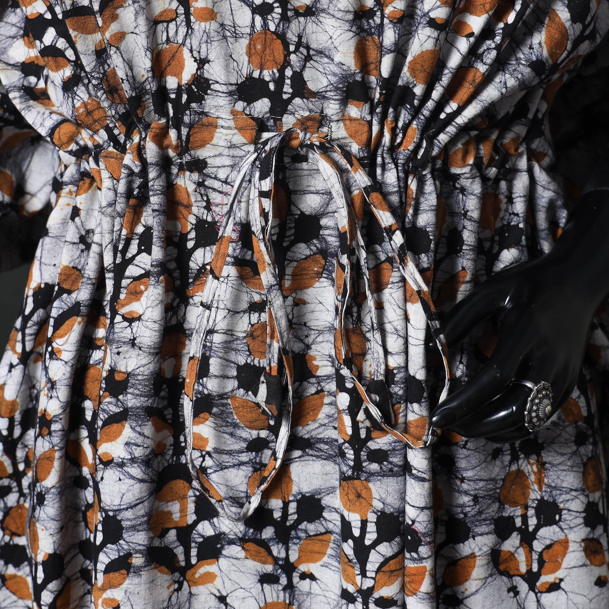 Orange - Hand Block Batik Print Cotton Kaftan (Long) 20 - Image 3