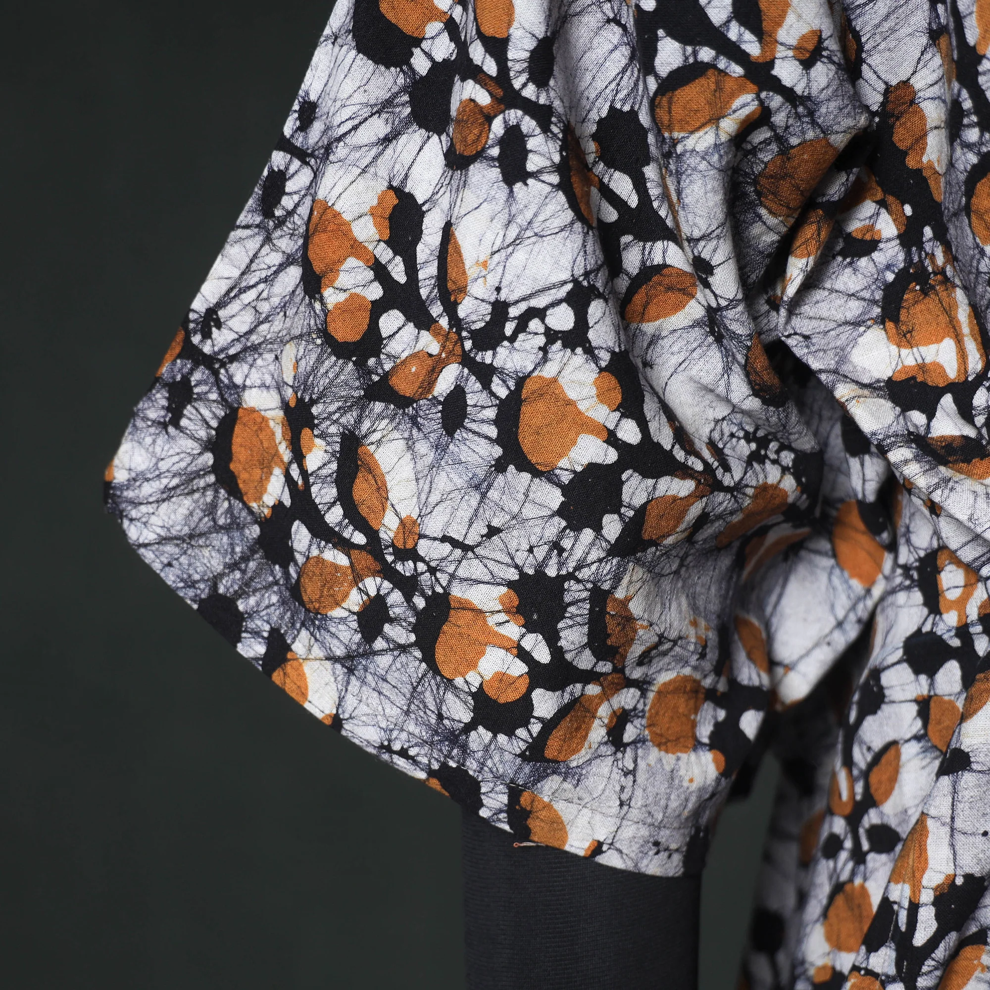 Orange - Hand Block Batik Print Cotton Kaftan (Long) 20 - Image 4