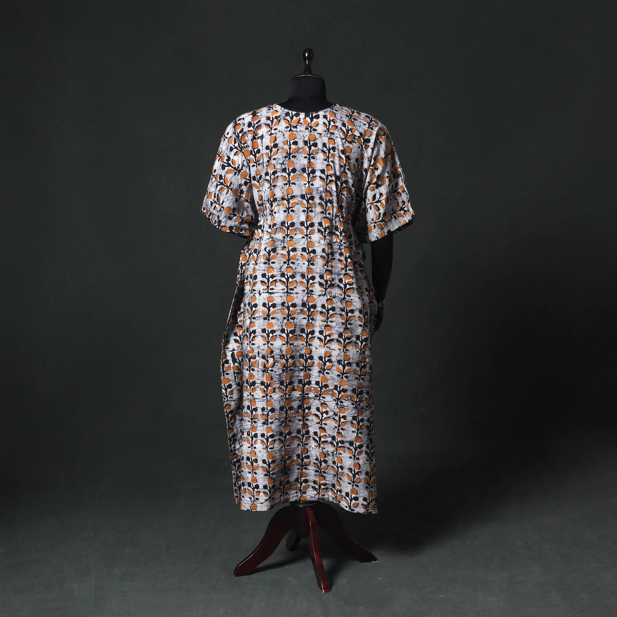 Orange - Hand Block Batik Print Cotton Kaftan (Long) 20 - Image 5