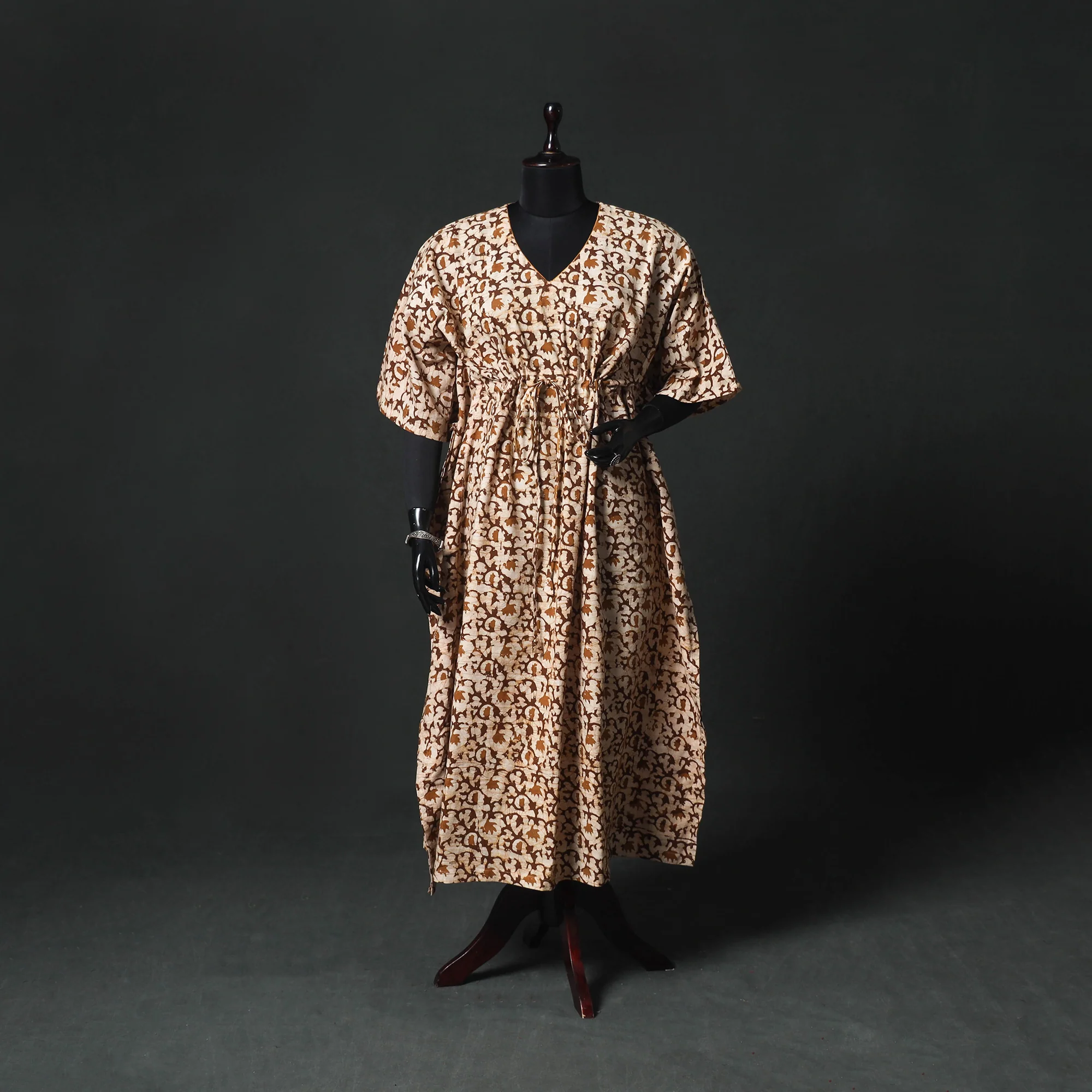 Brown - Hand Block Batik Print Cotton Kaftan (Long) 21