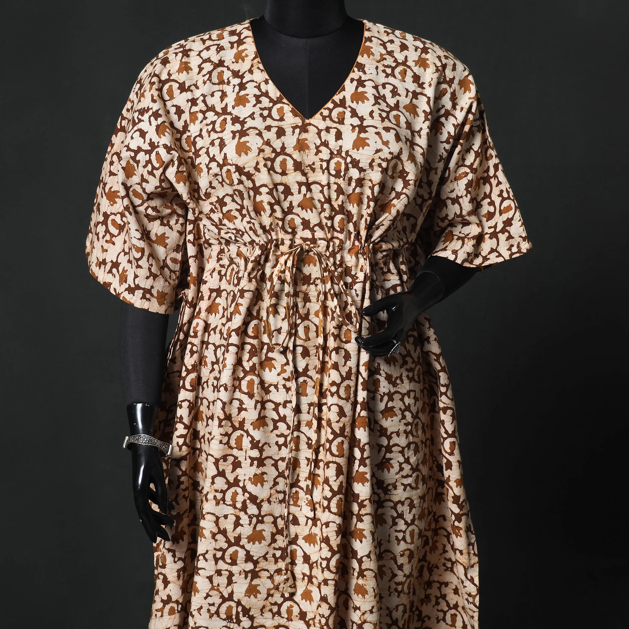 Brown - Hand Block Batik Print Cotton Kaftan (Long) 21 - Image 2