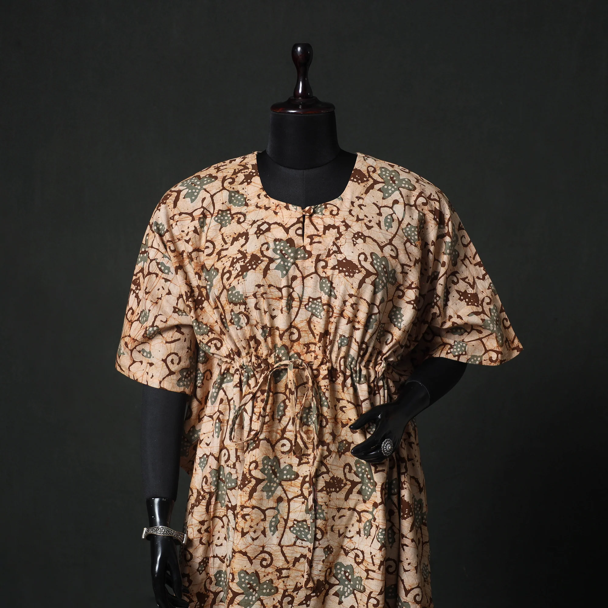Brown - Hand Block Batik Print Cotton Kaftan (Long) 22 - Image 2
