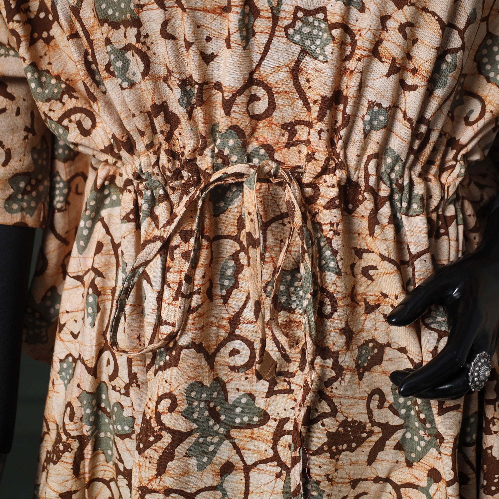 Brown - Hand Block Batik Print Cotton Kaftan (Long) 22 - Image 3