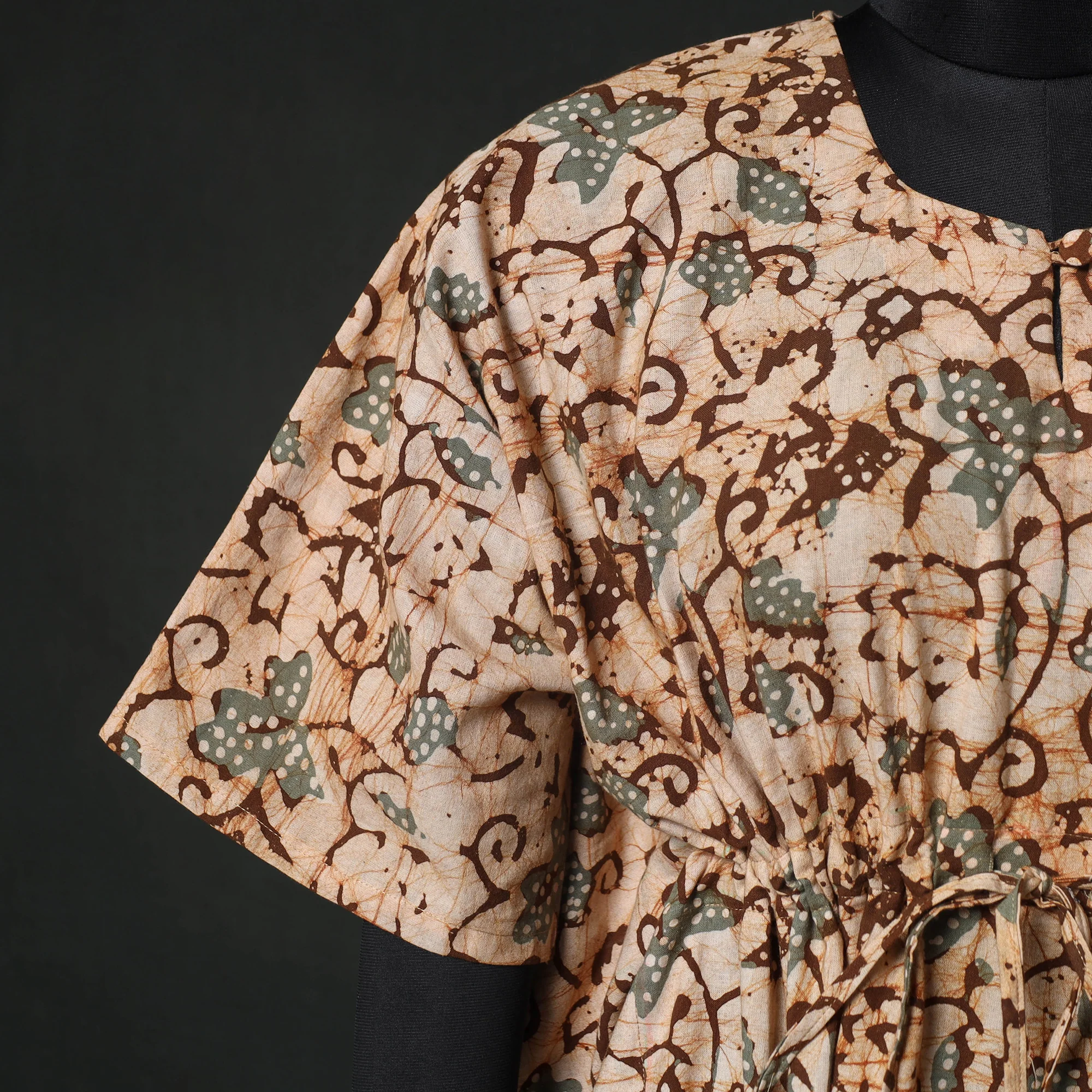 Brown - Hand Block Batik Print Cotton Kaftan (Long) 22 - Image 4
