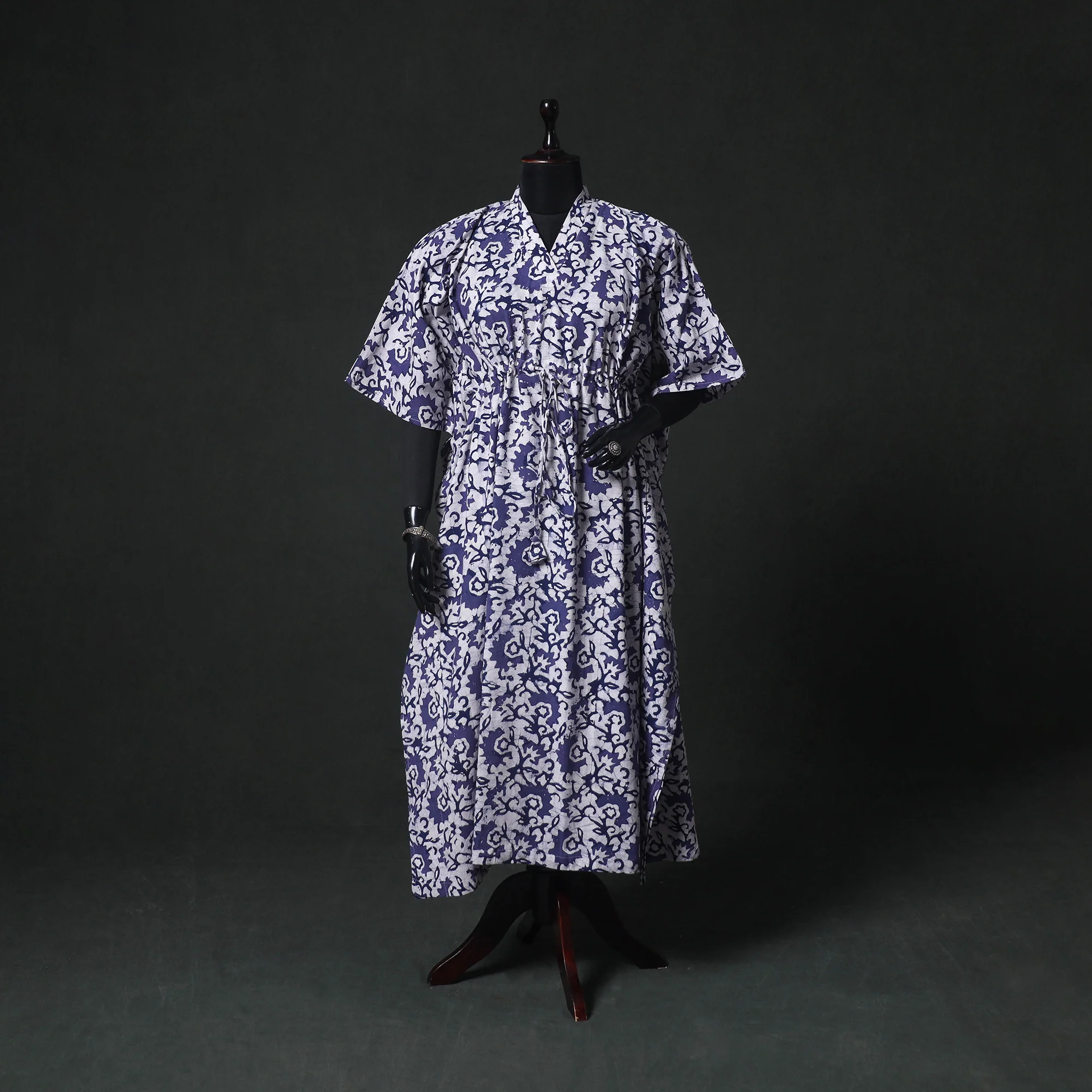 Blue - Hand Block Batik Print Cotton Kaftan (Long) 23