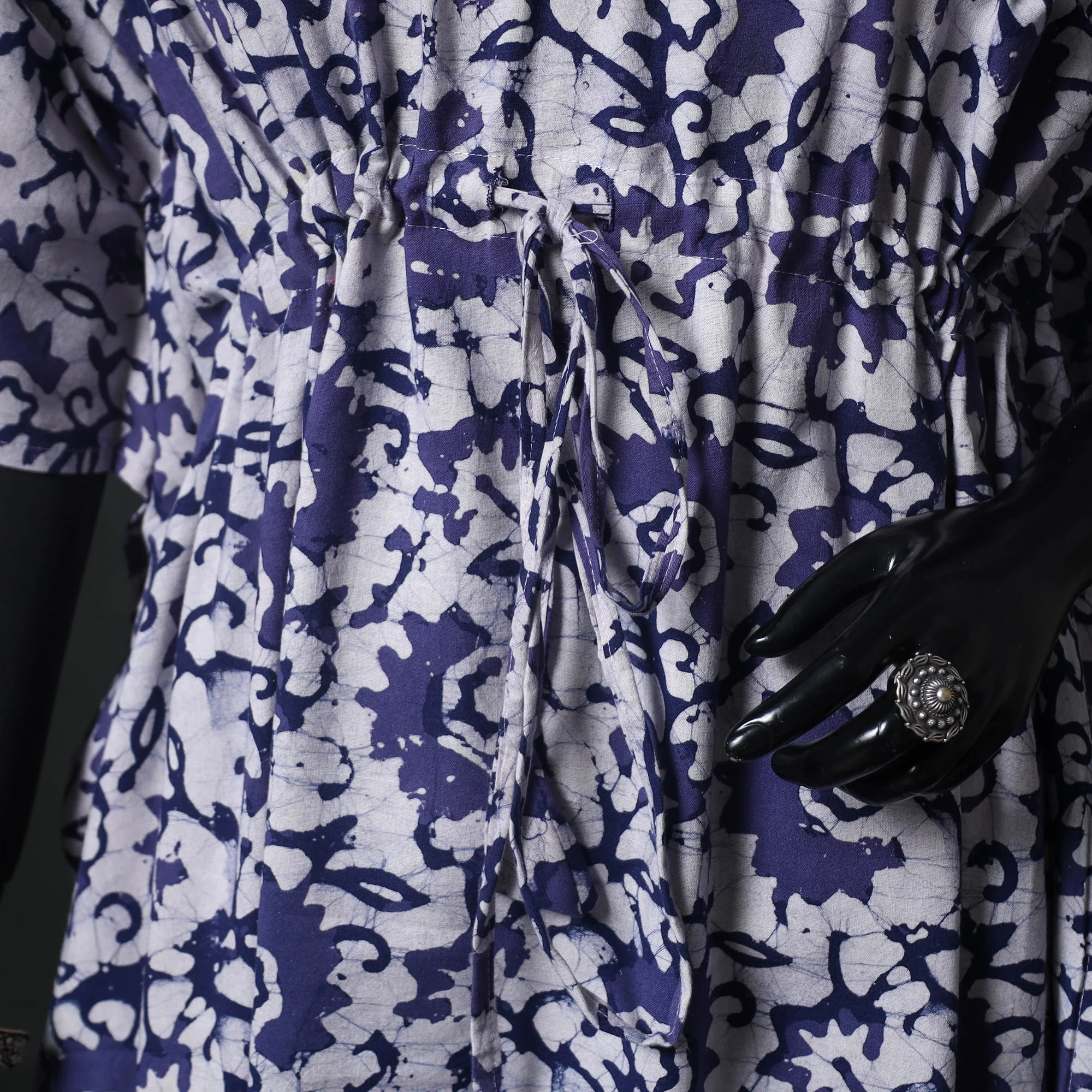 Blue - Hand Block Batik Print Cotton Kaftan (Long) 23 - Image 3