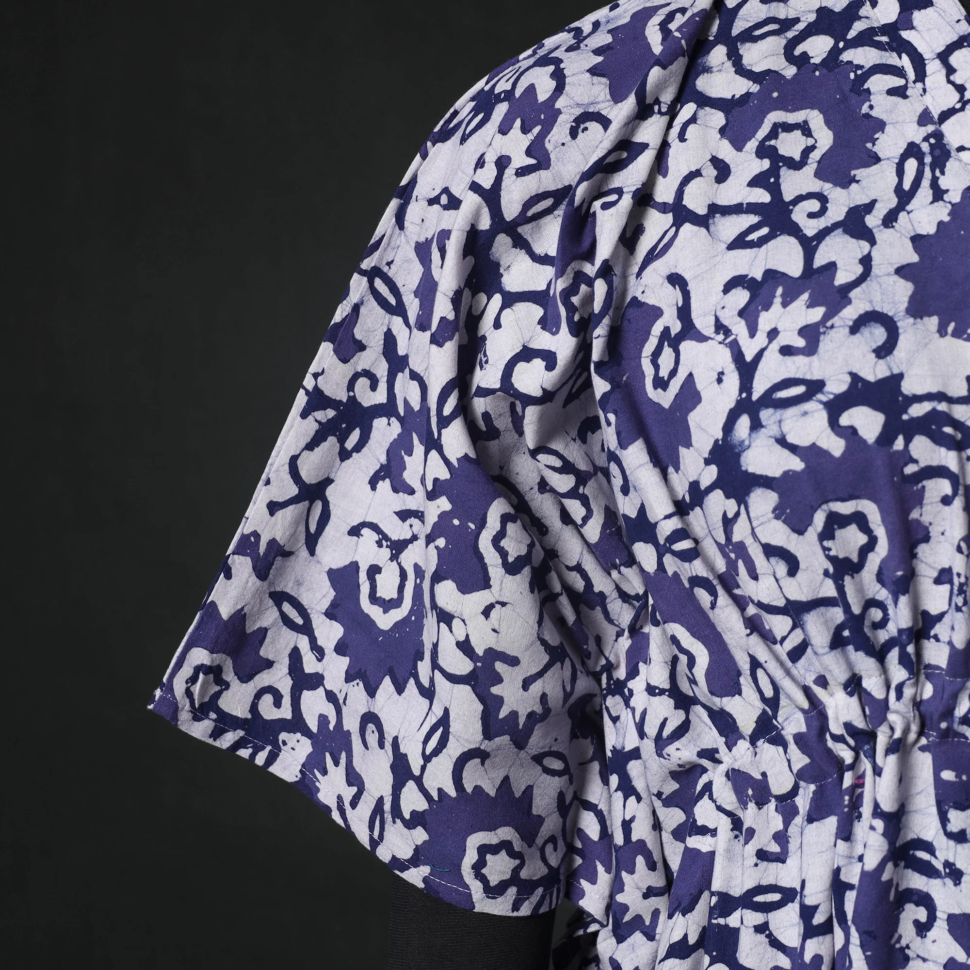 Blue - Hand Block Batik Print Cotton Kaftan (Long) 23 - Image 4