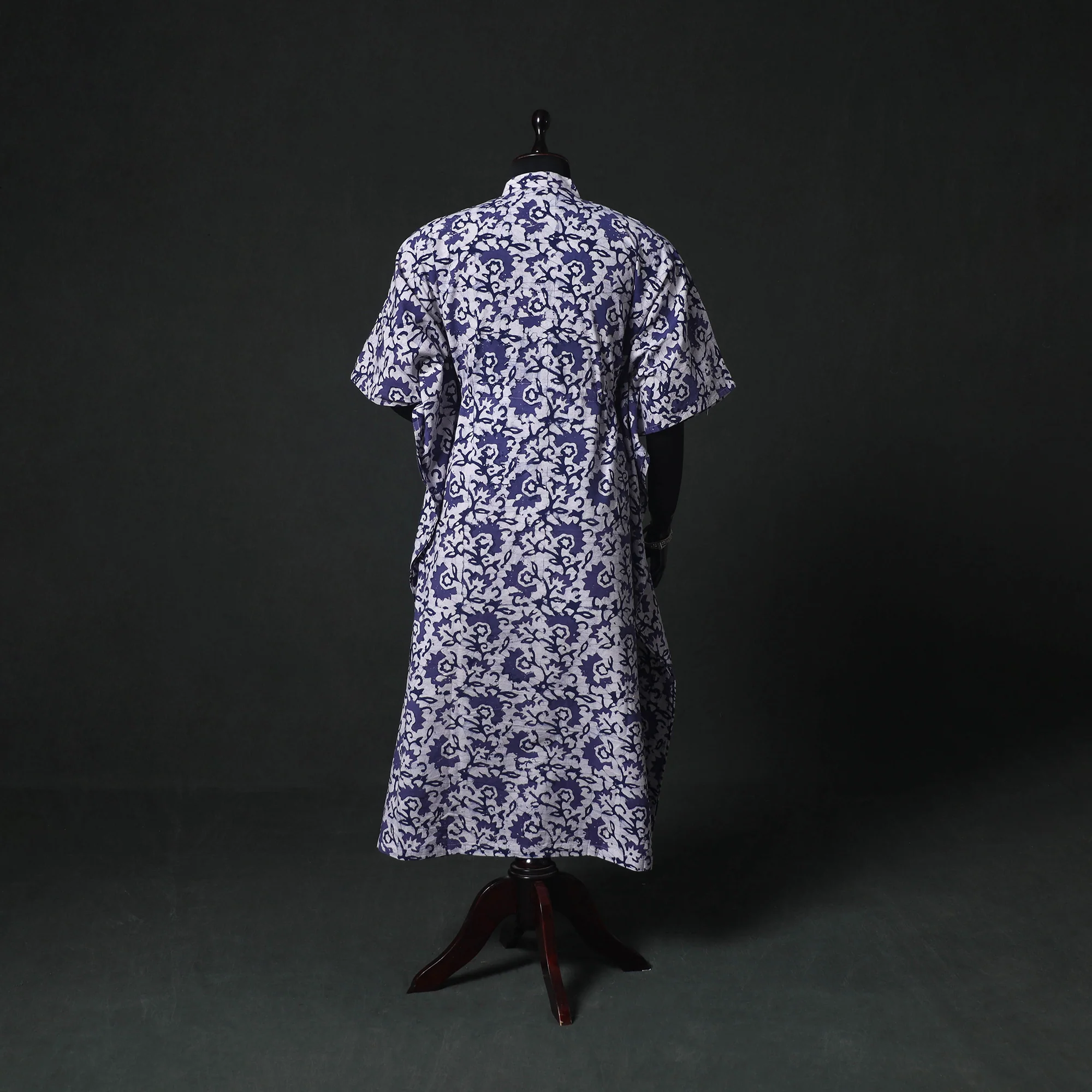 Blue - Hand Block Batik Print Cotton Kaftan (Long) 23 - Image 5