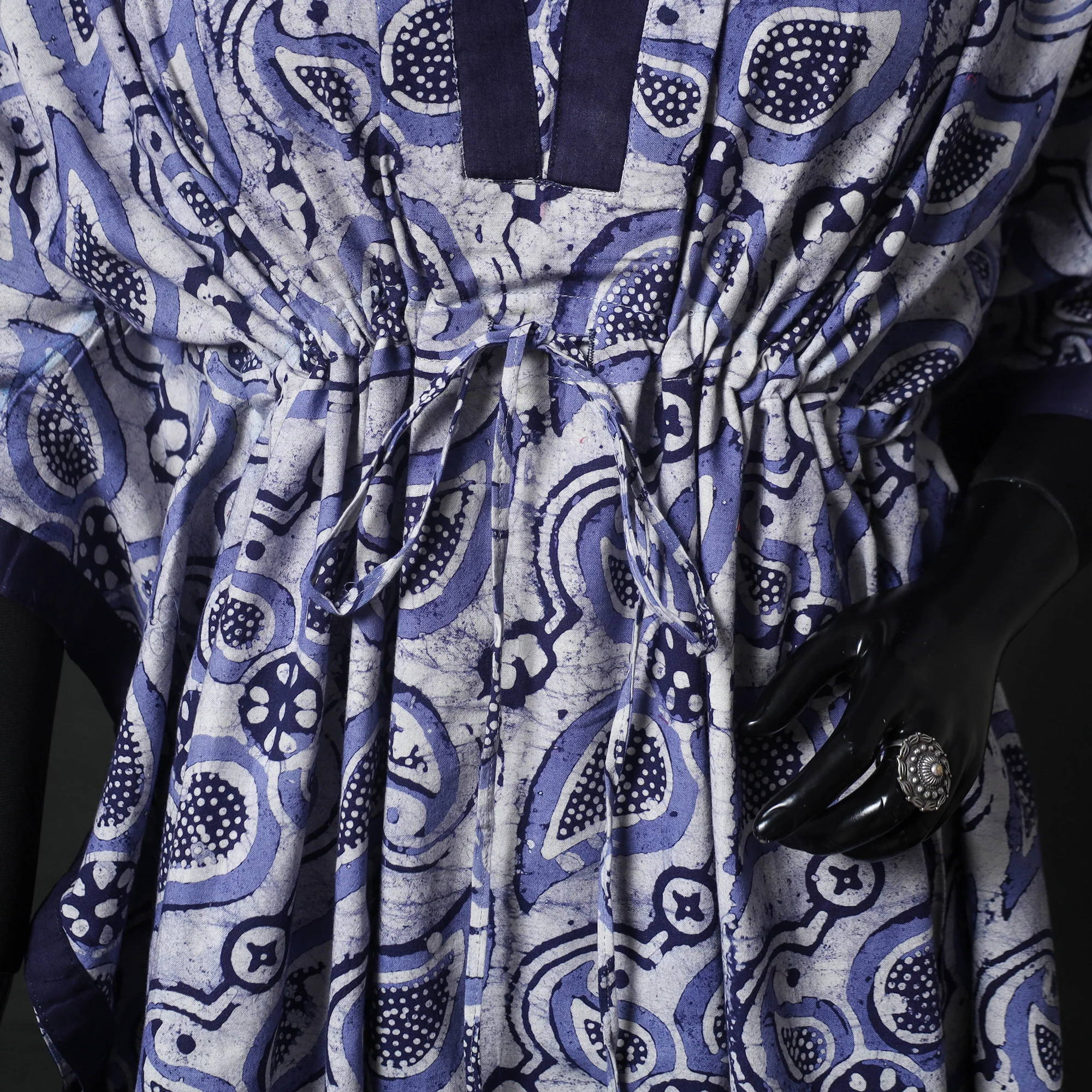 Blue - Hand Block Batik Print Cotton Kaftan (Long) 24 - Image 3