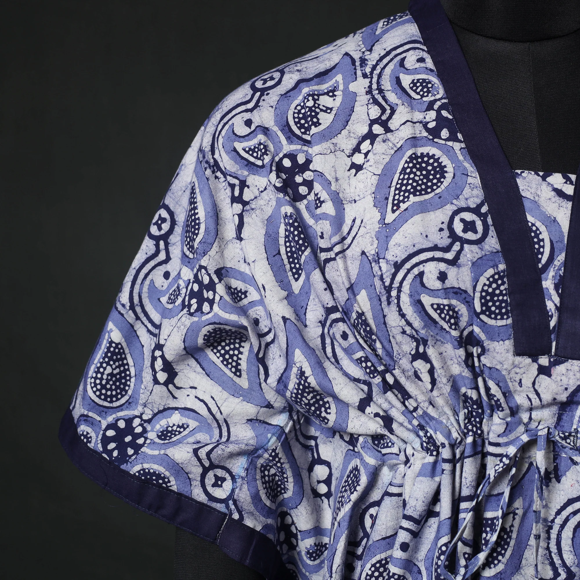 Blue - Hand Block Batik Print Cotton Kaftan (Long) 24 - Image 4