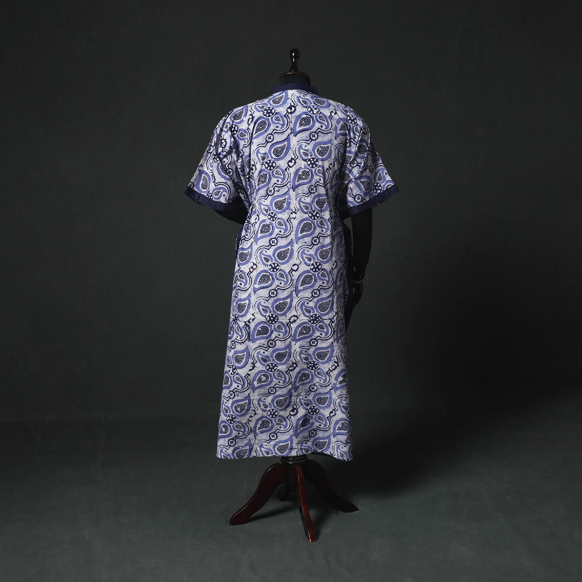 Blue - Hand Block Batik Print Cotton Kaftan (Long) 24 - Image 5