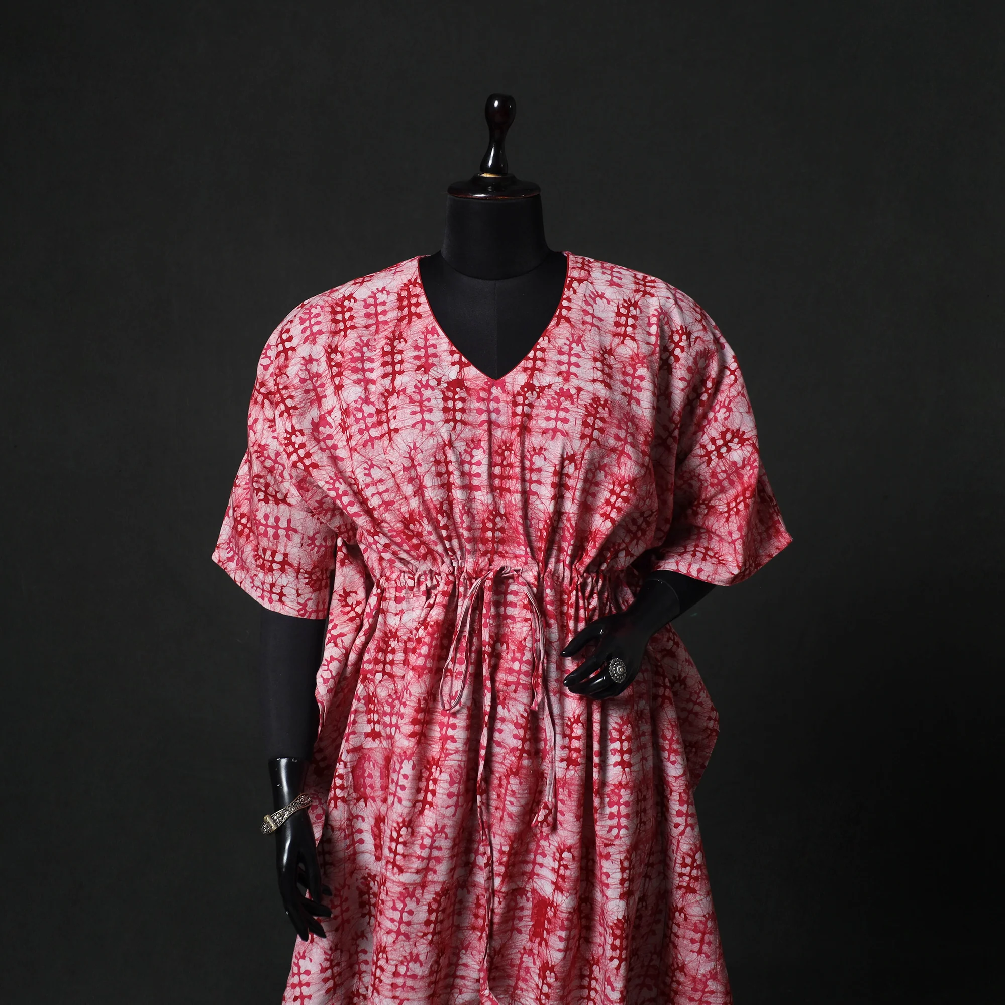 Pink - Hand Block Batik Print Cotton Kaftan (Long) 25 - Image 2