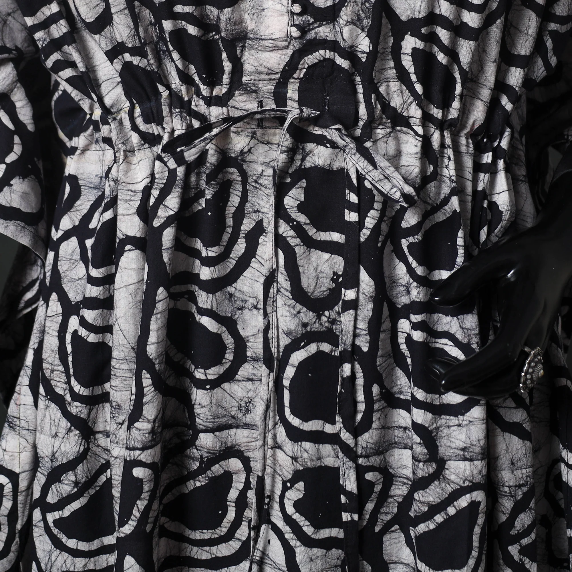 Black - Hand Block Batik Print Cotton Kaftan (Long) 26 - Image 3