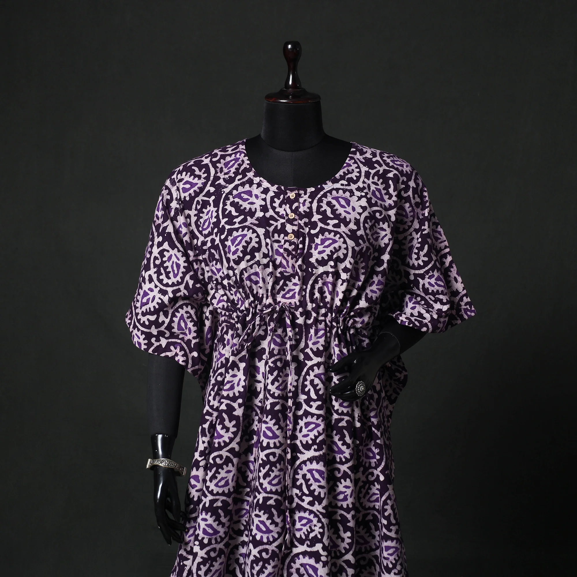 Purple - Hand Block Batik Print Cotton Kaftan (Long) 28 - Image 2