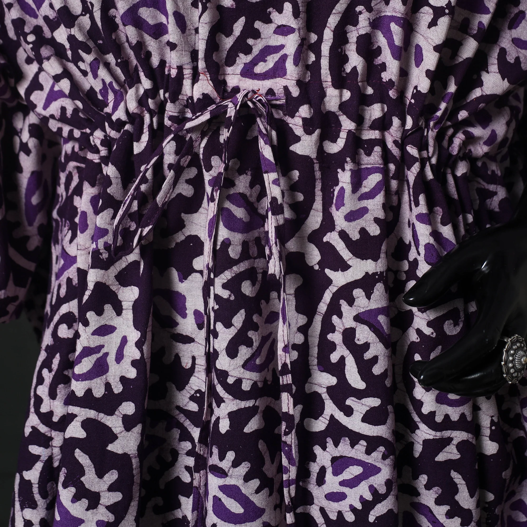 Purple - Hand Block Batik Print Cotton Kaftan (Long) 28 - Image 3