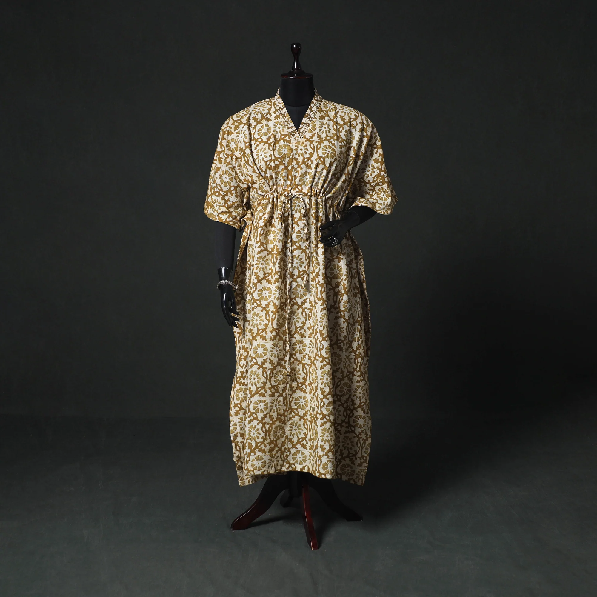 Brown - Hand Block Batik Print Cotton Kaftan (Long) 29
