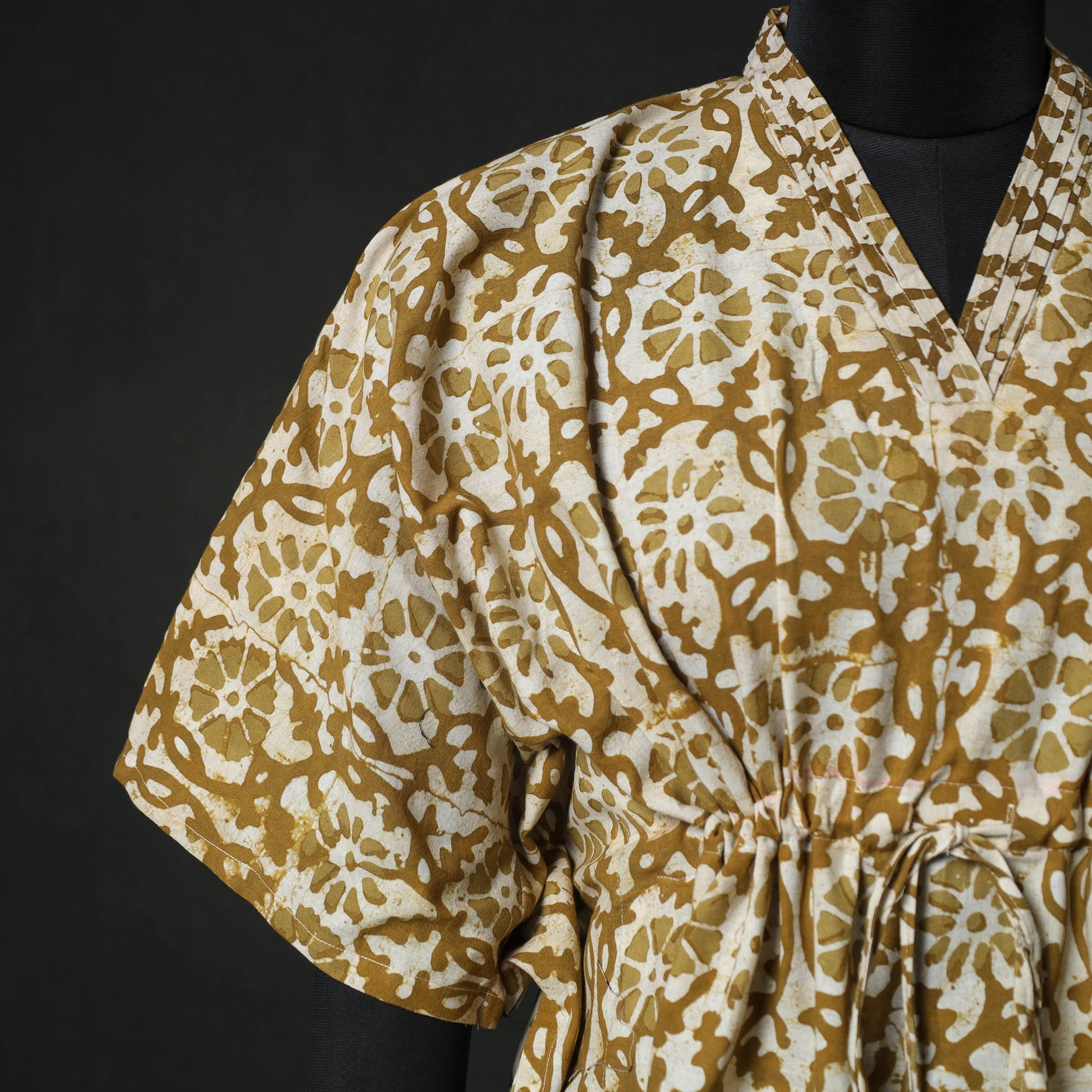 Brown - Hand Block Batik Print Cotton Kaftan (Long) 29 - Image 4
