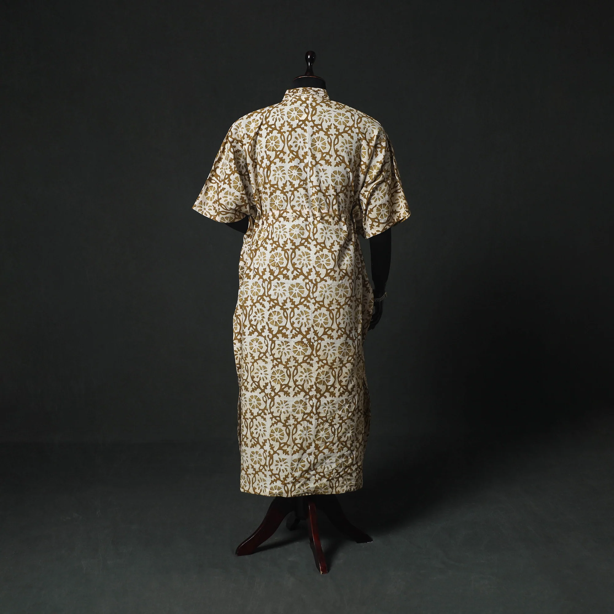 Brown - Hand Block Batik Print Cotton Kaftan (Long) 29 - Image 5