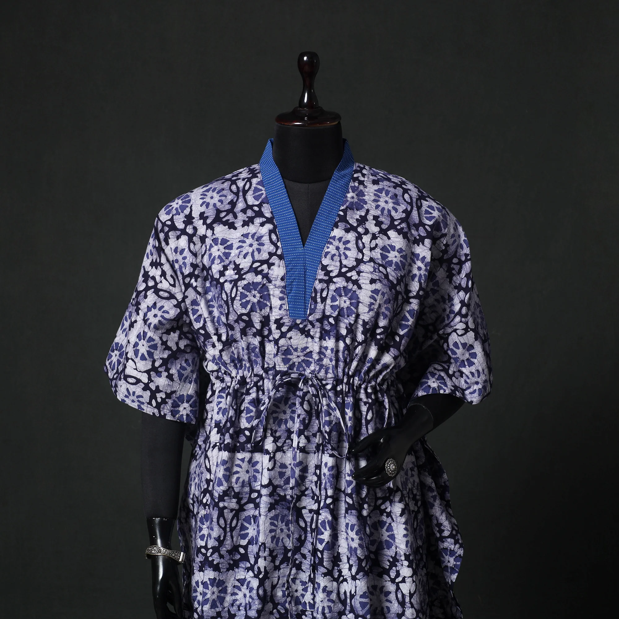 Purple - Hand Block Batik Print Cotton Kaftan (Medium) 61 - Image 2