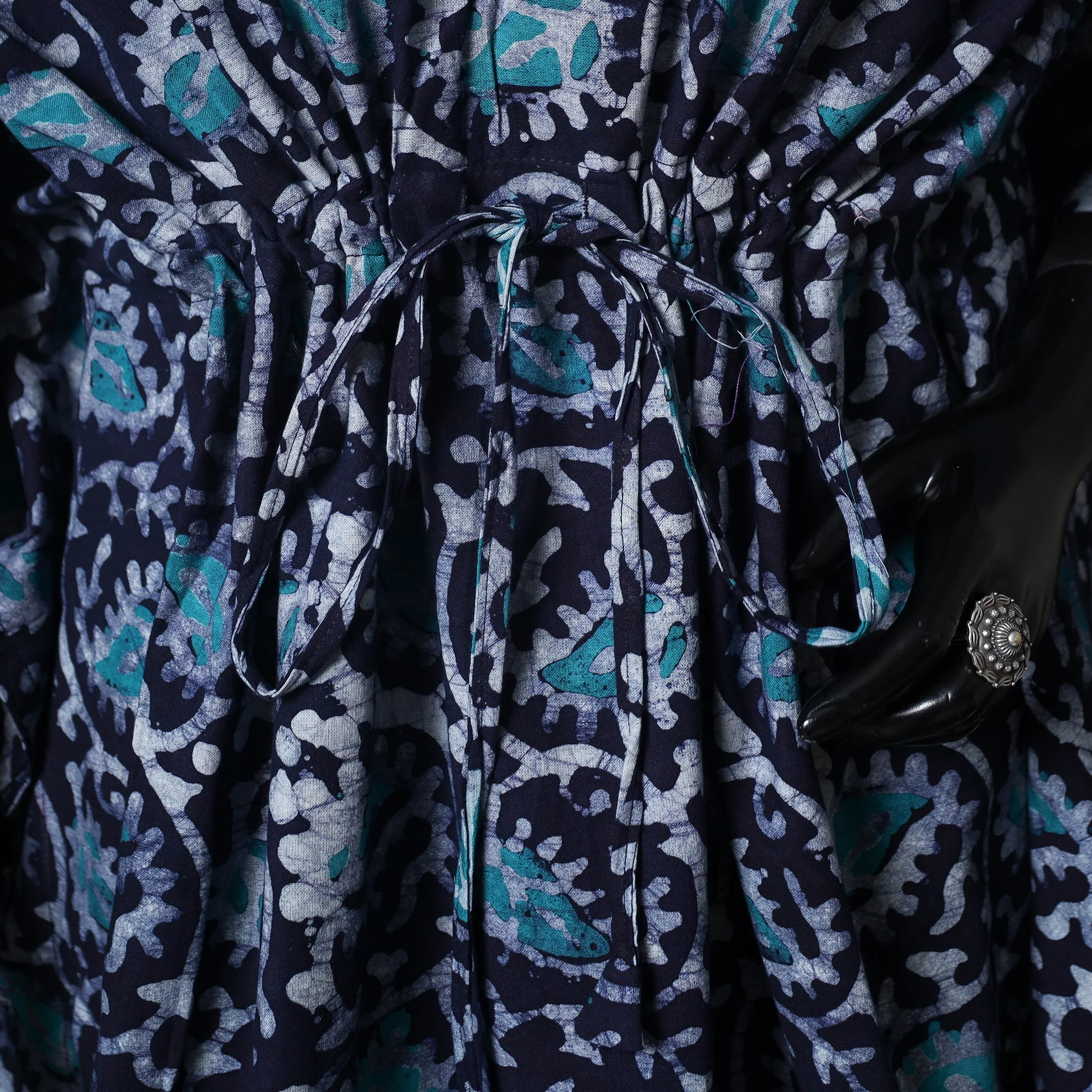 Blue - Hand Block Batik Print Cotton Kaftan (Medium) 65 - Image 3