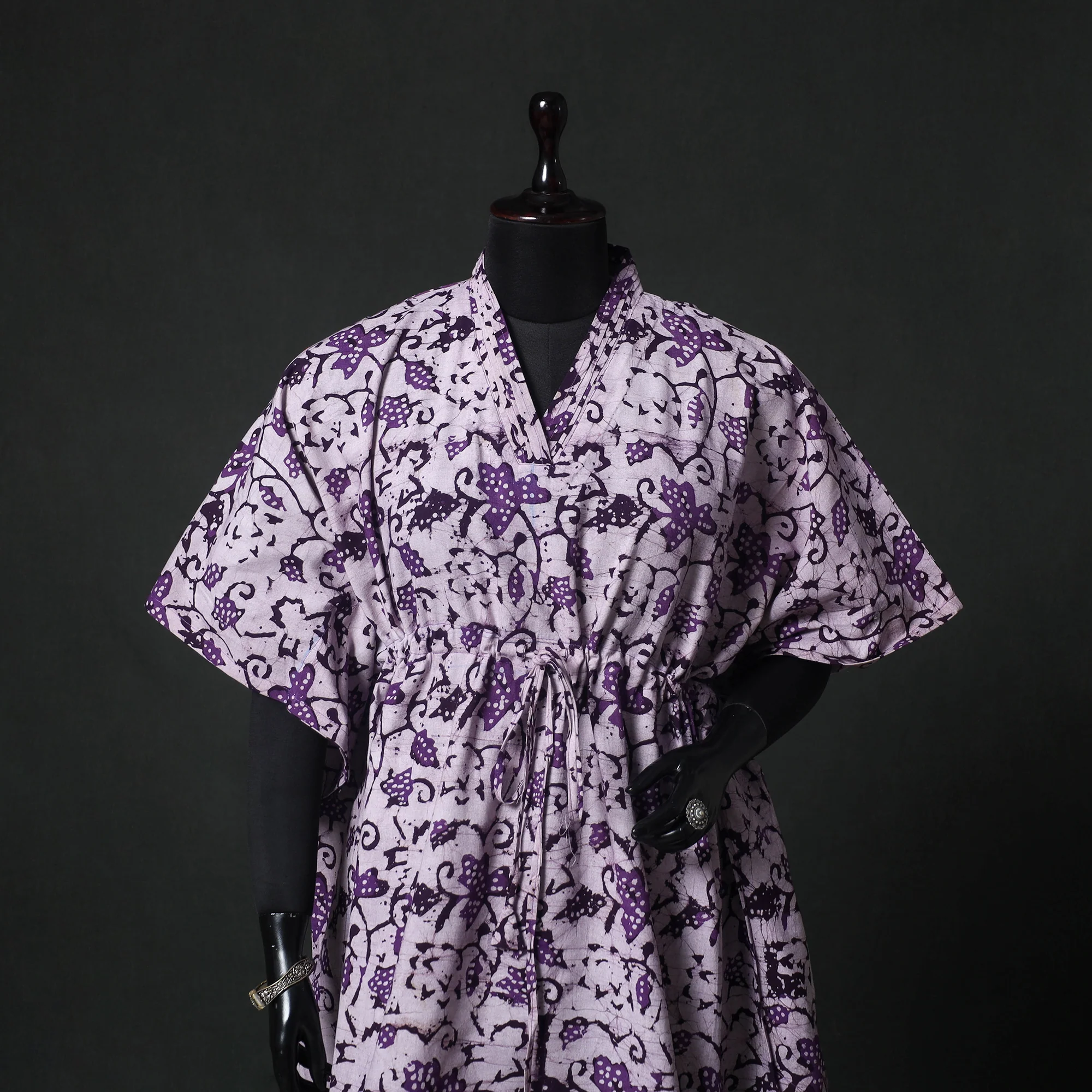 Purple - Hand Block Batik Print Cotton Kaftan (Medium) 68 - Image 2