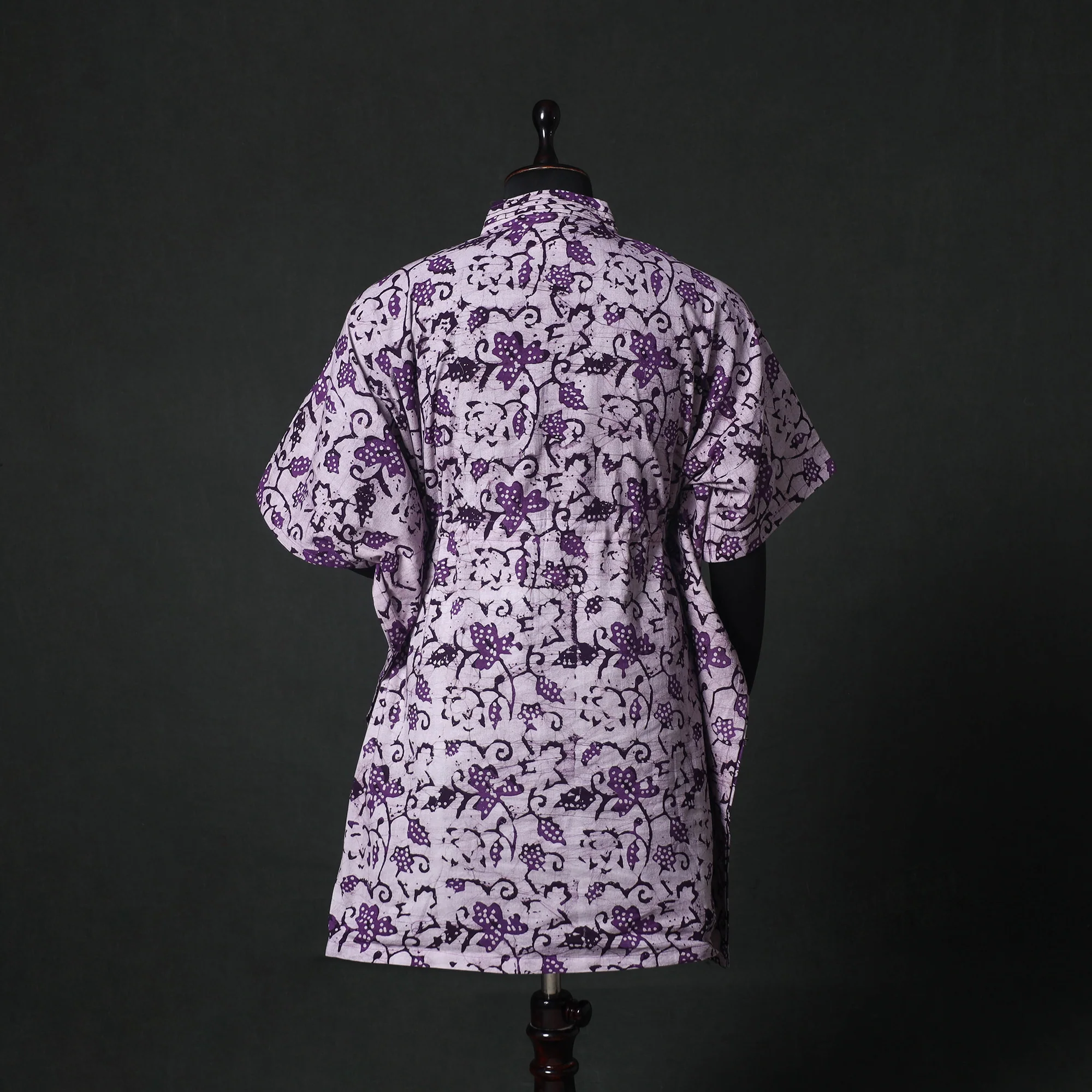 Purple - Hand Block Batik Print Cotton Kaftan (Medium) 68 - Image 5