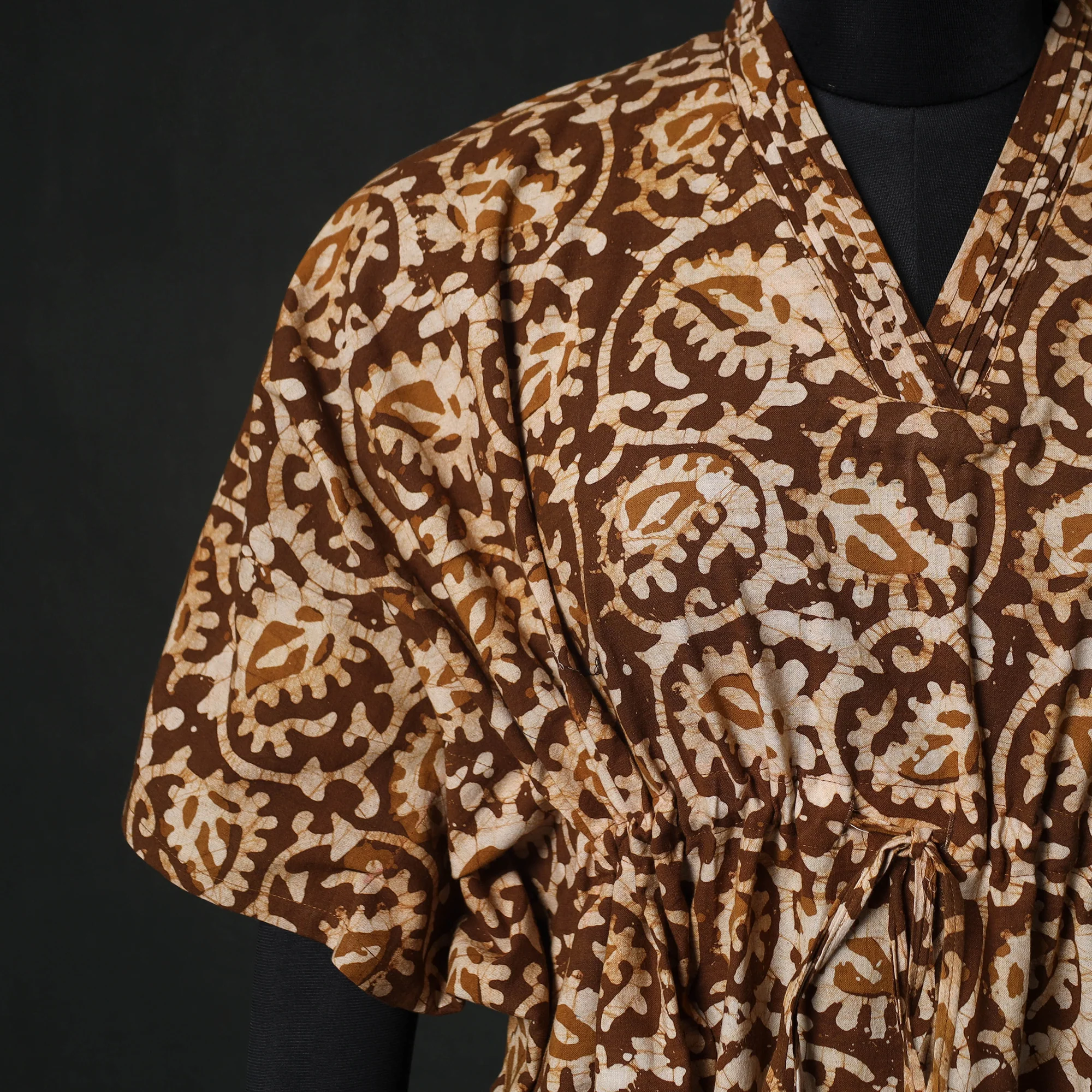 Brown - Hand Block Batik Print Cotton Kaftan (Medium) 71 - Image 2
