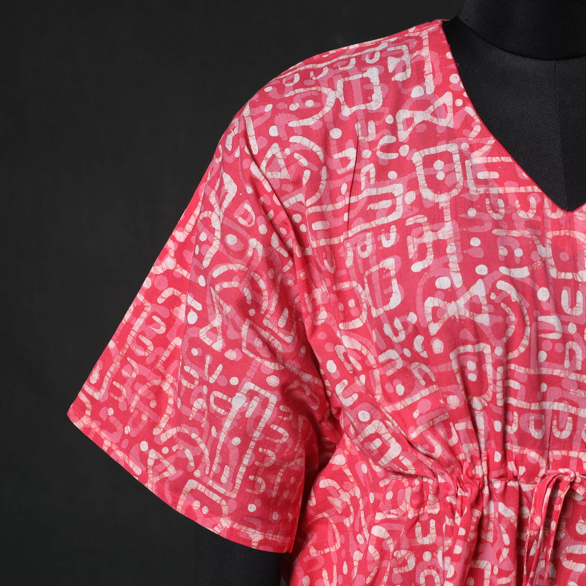 Pink - Hand Block Batik Print Cotton Kaftan (Medium) 72 - Image 4
