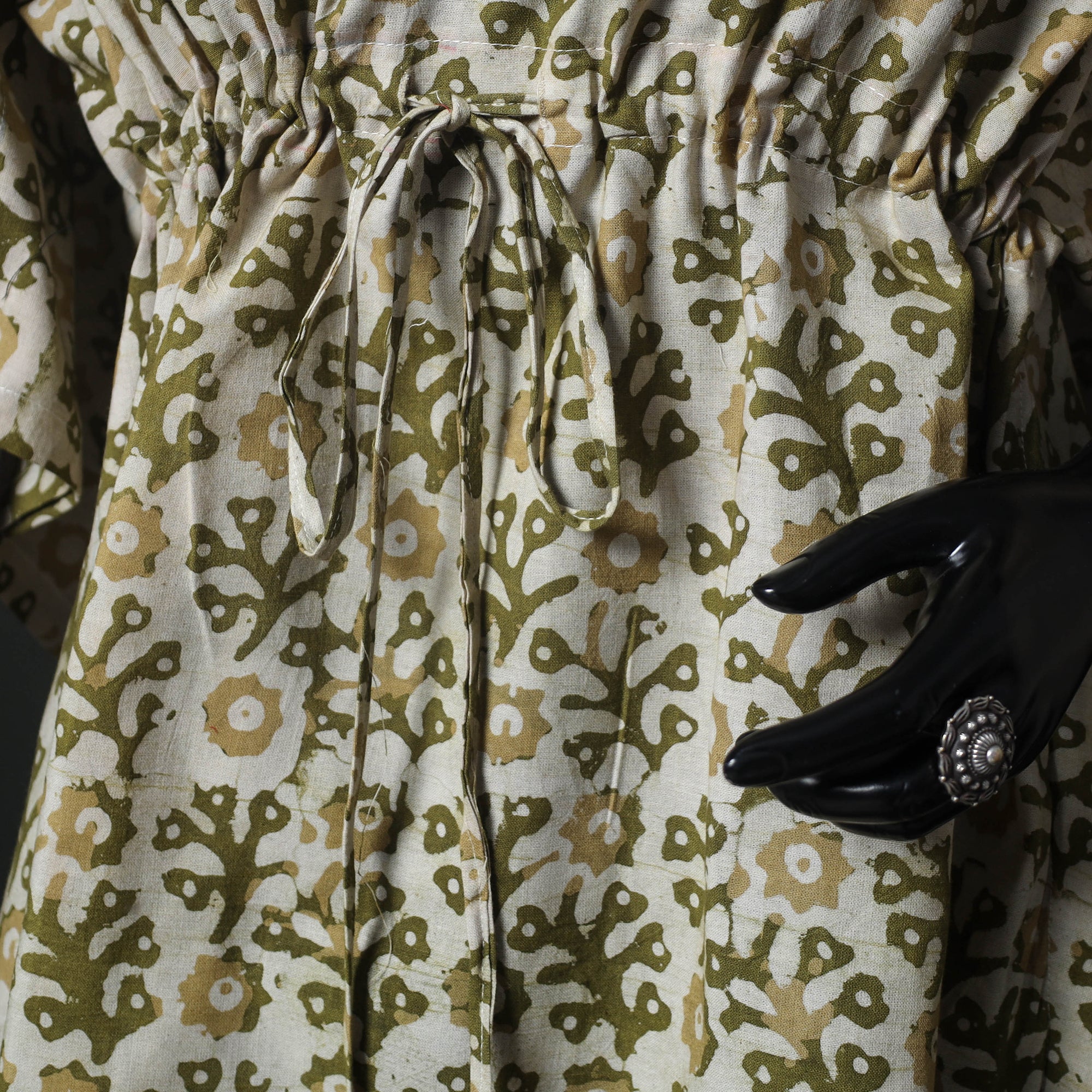 Green - Hand Block Batik Print Cotton Kaftan (Medium) 75 - Image 4